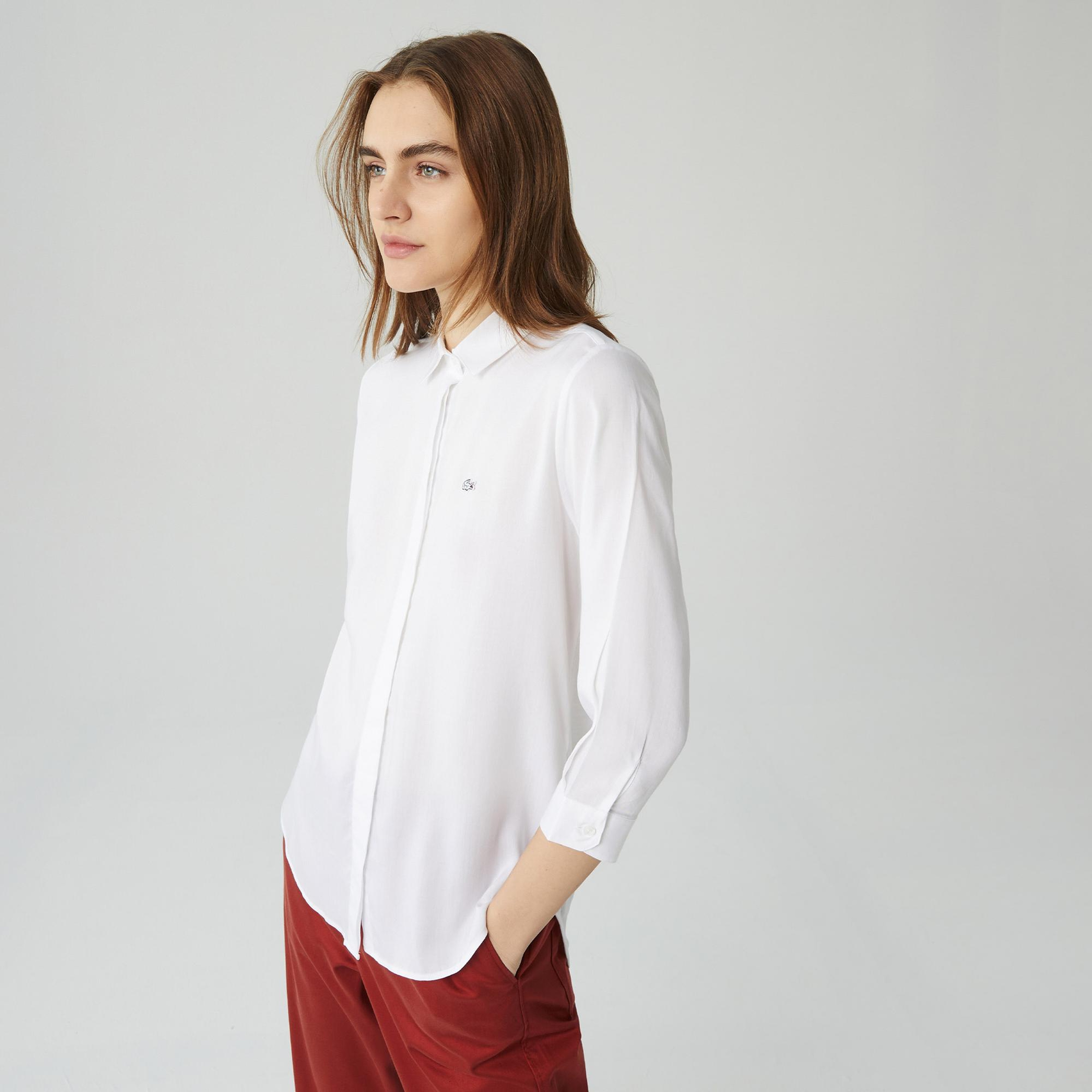 Lacoste Kadın Regular Fit Yarım Kol Beyaz Gömlek