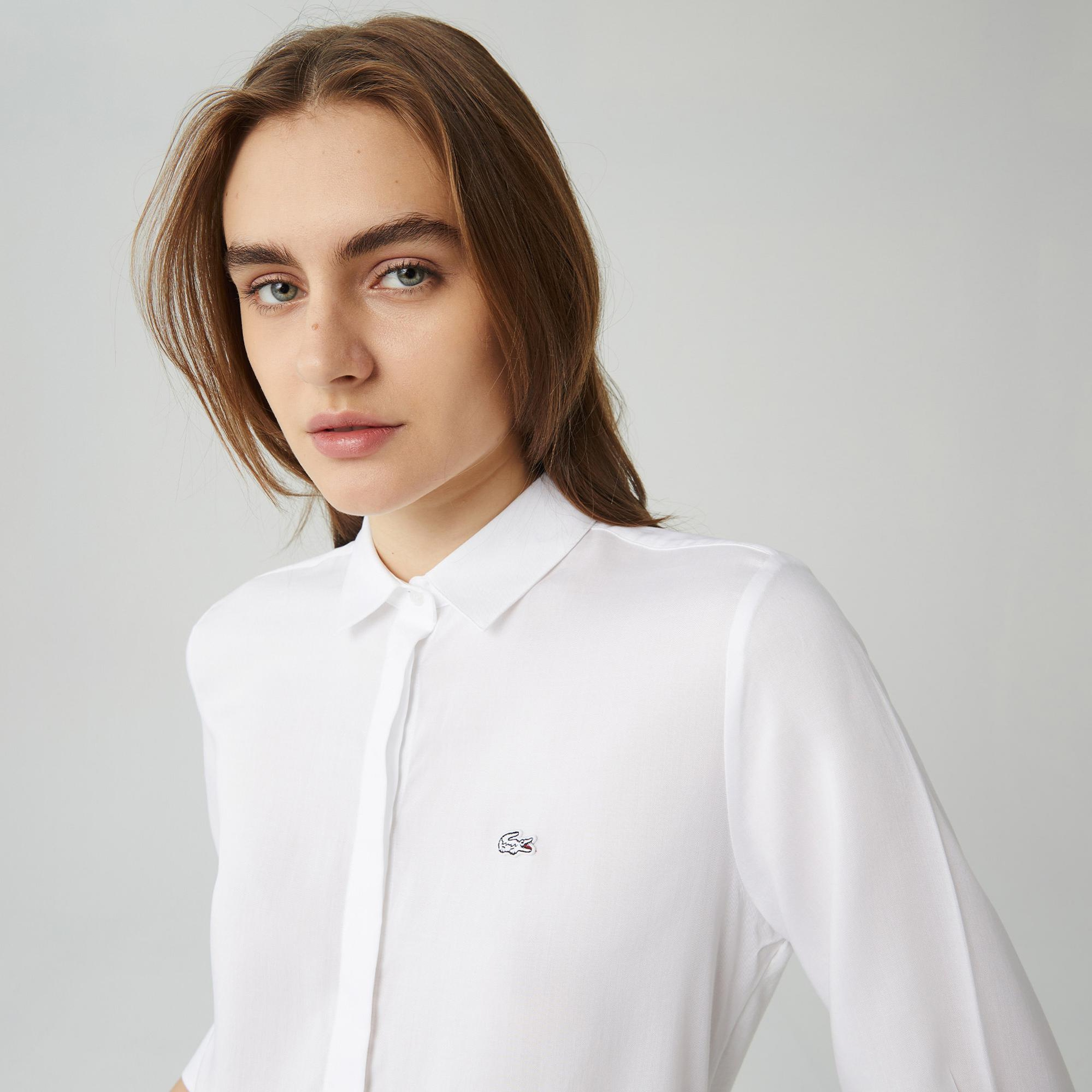 Lacoste Kadın Regular Fit Yarım Kol Beyaz Gömlek
