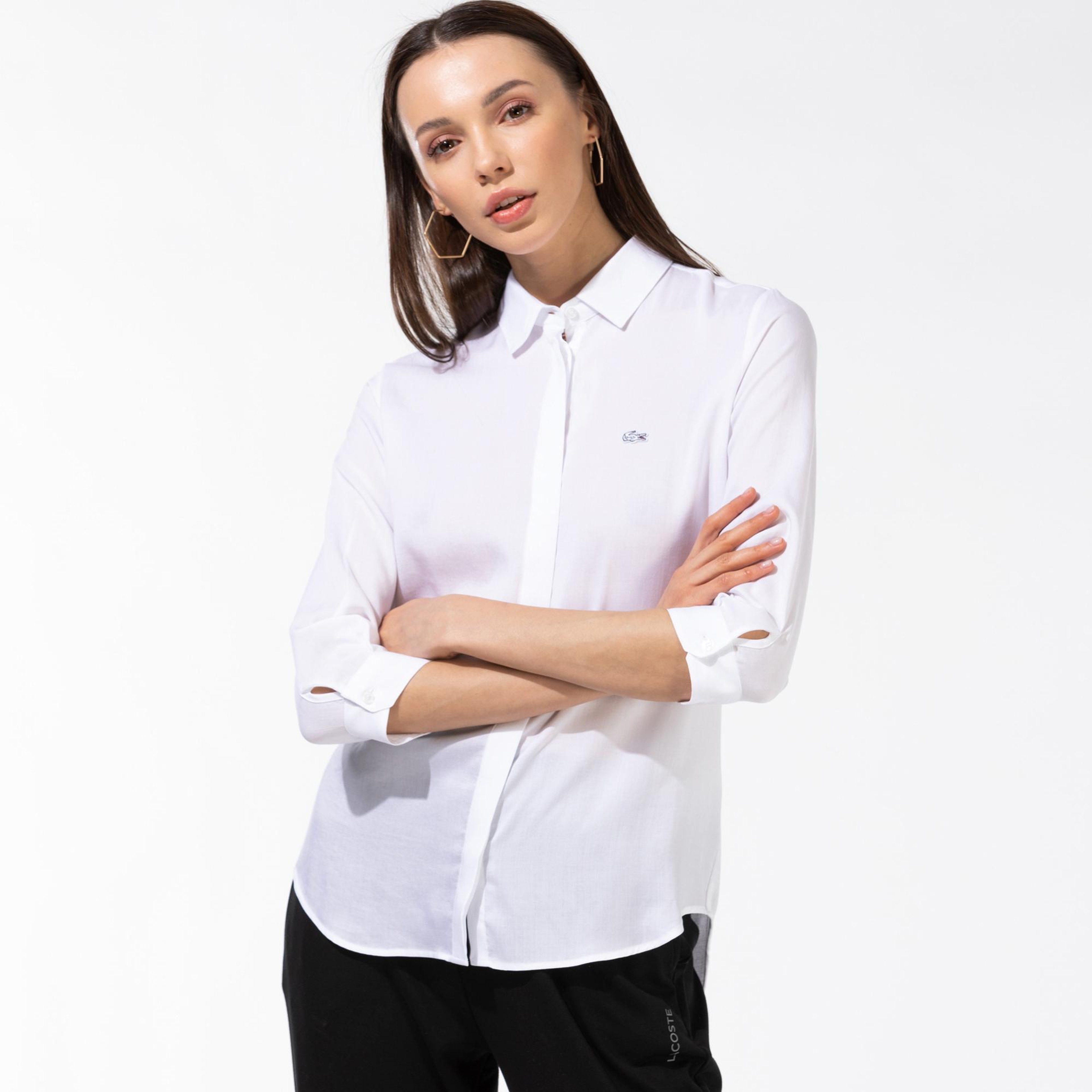 Lacoste Kadın Regular Fit Yarım Kol Beyaz Gömlek