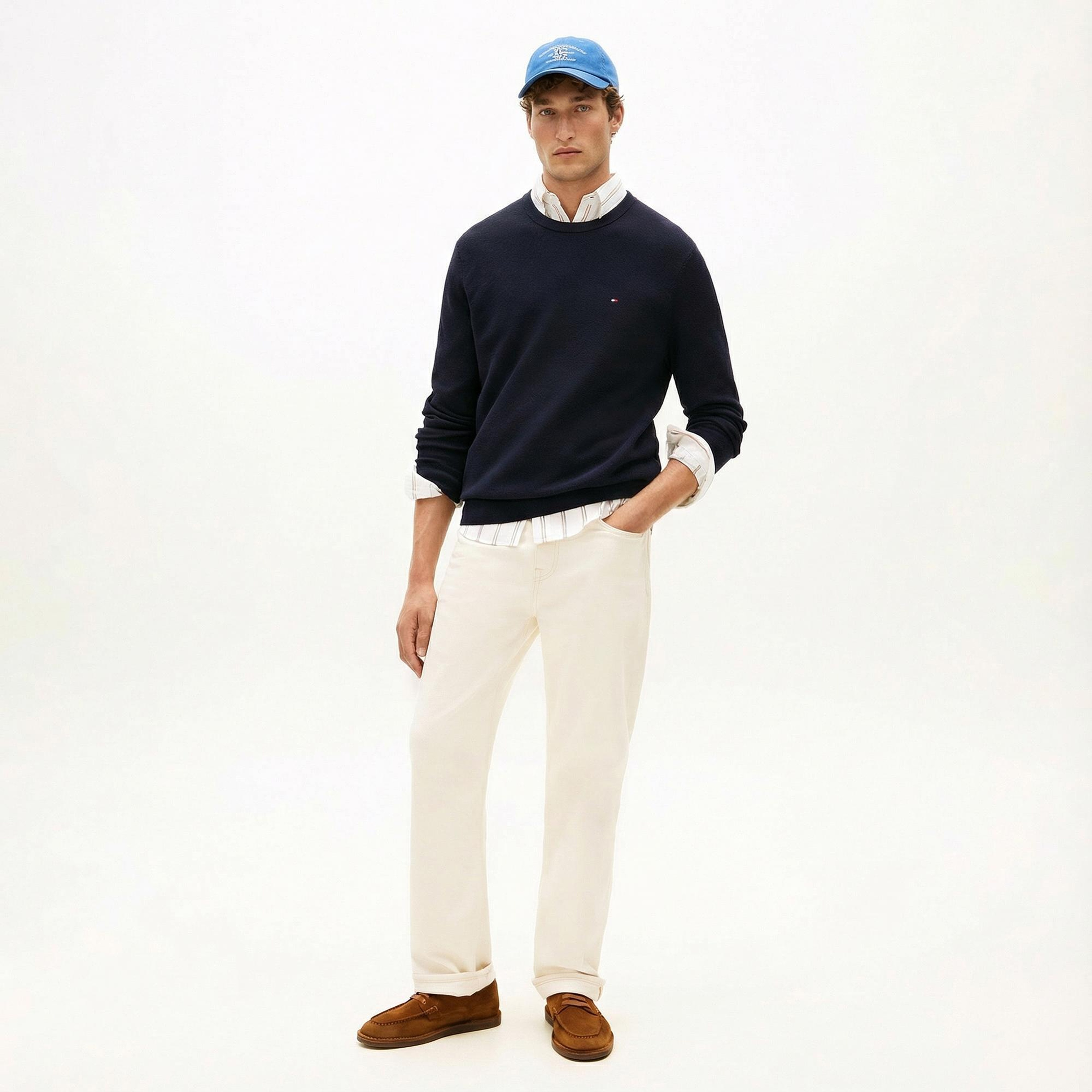 Tommy Hilfiger Essential Structure Yuvarlak Yaka Erkek Lacivert Kazak