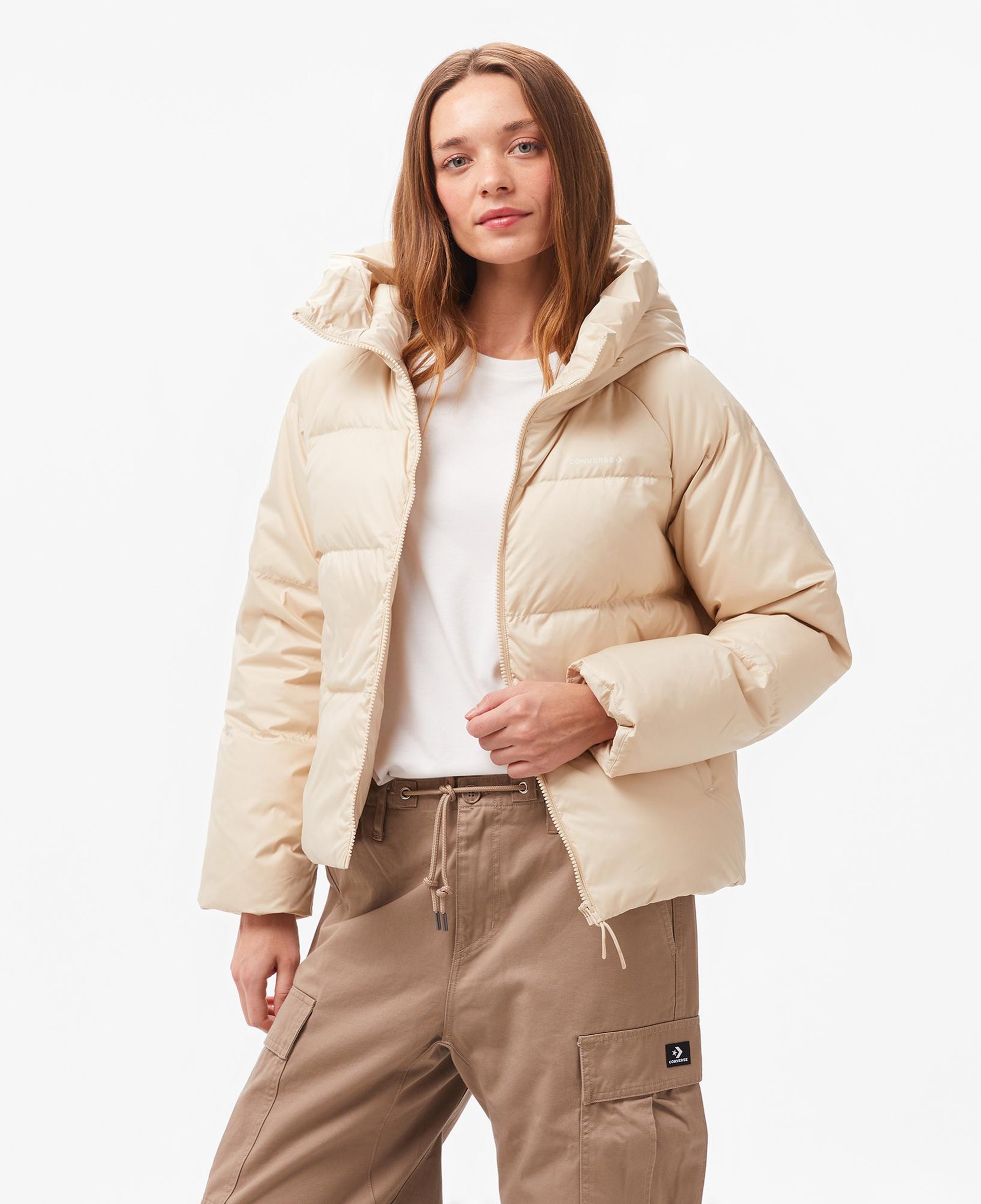 Converse Kadın Kapüşonlu Krem Şişme Mont