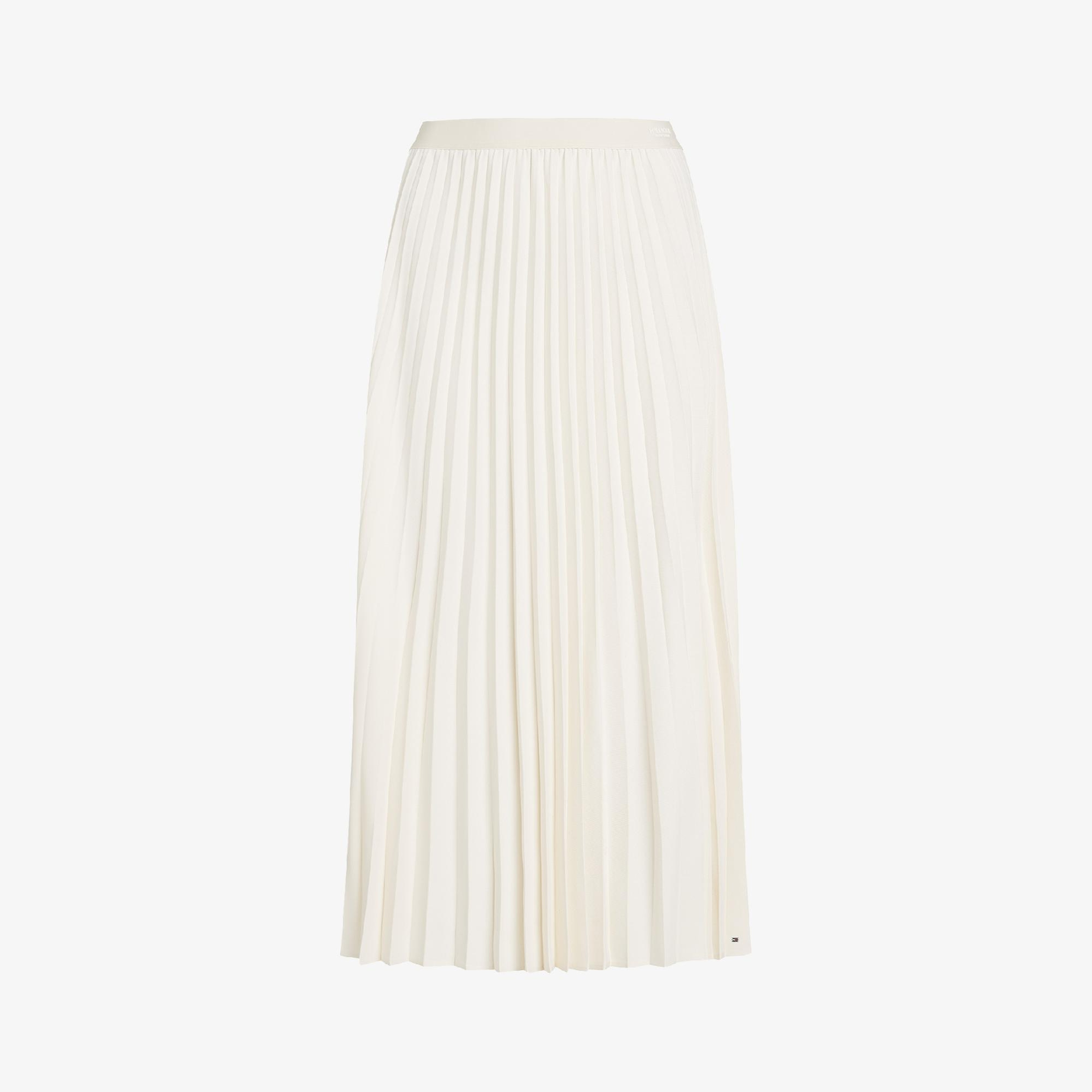 Tommy Hilfiger Fluid Pleated Pull On Midi Kadın Krem Rengi Etek