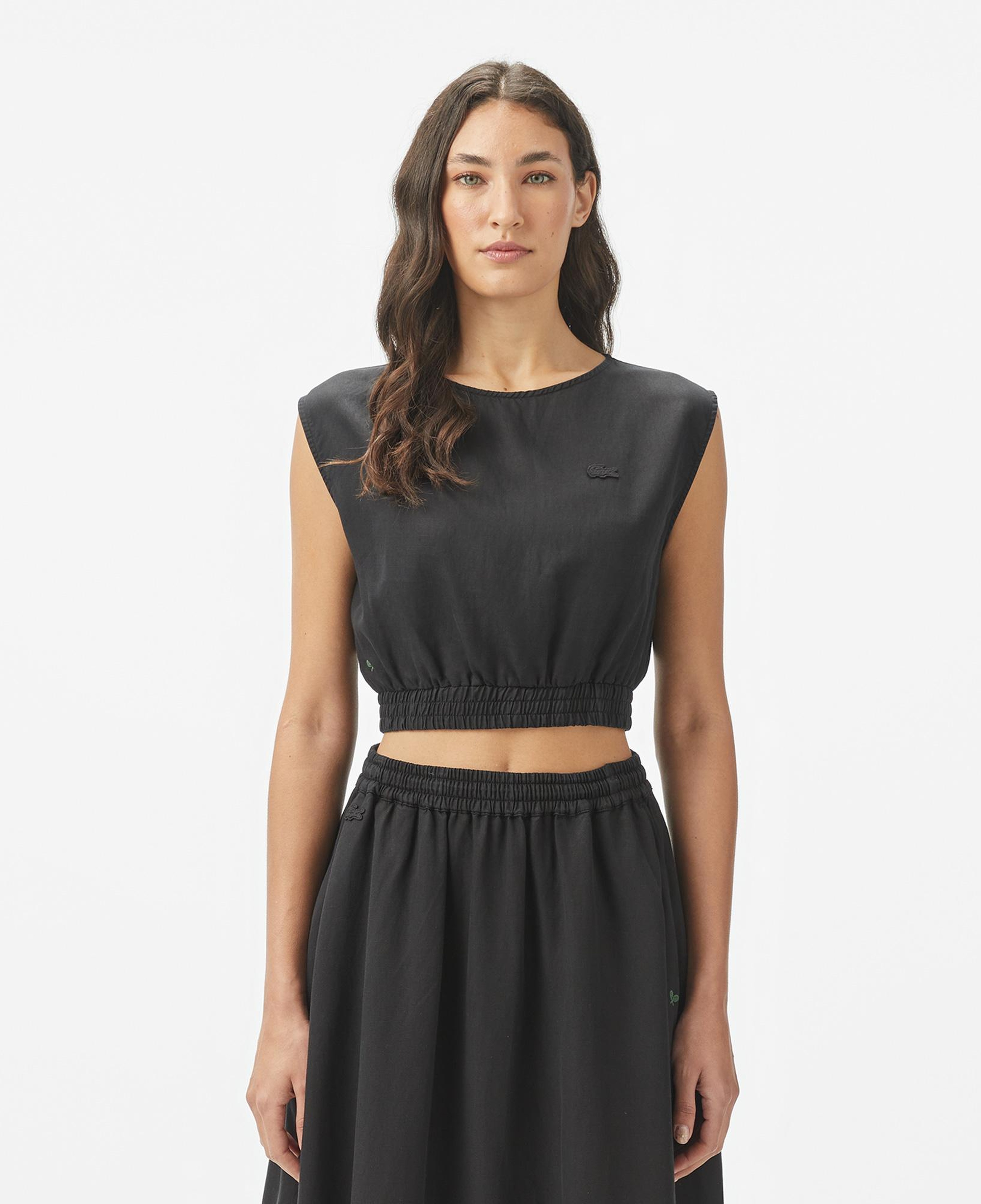 Lacoste Kadın Regular Fit Kolsuz Bisiklet Yaka Siyah Bluz