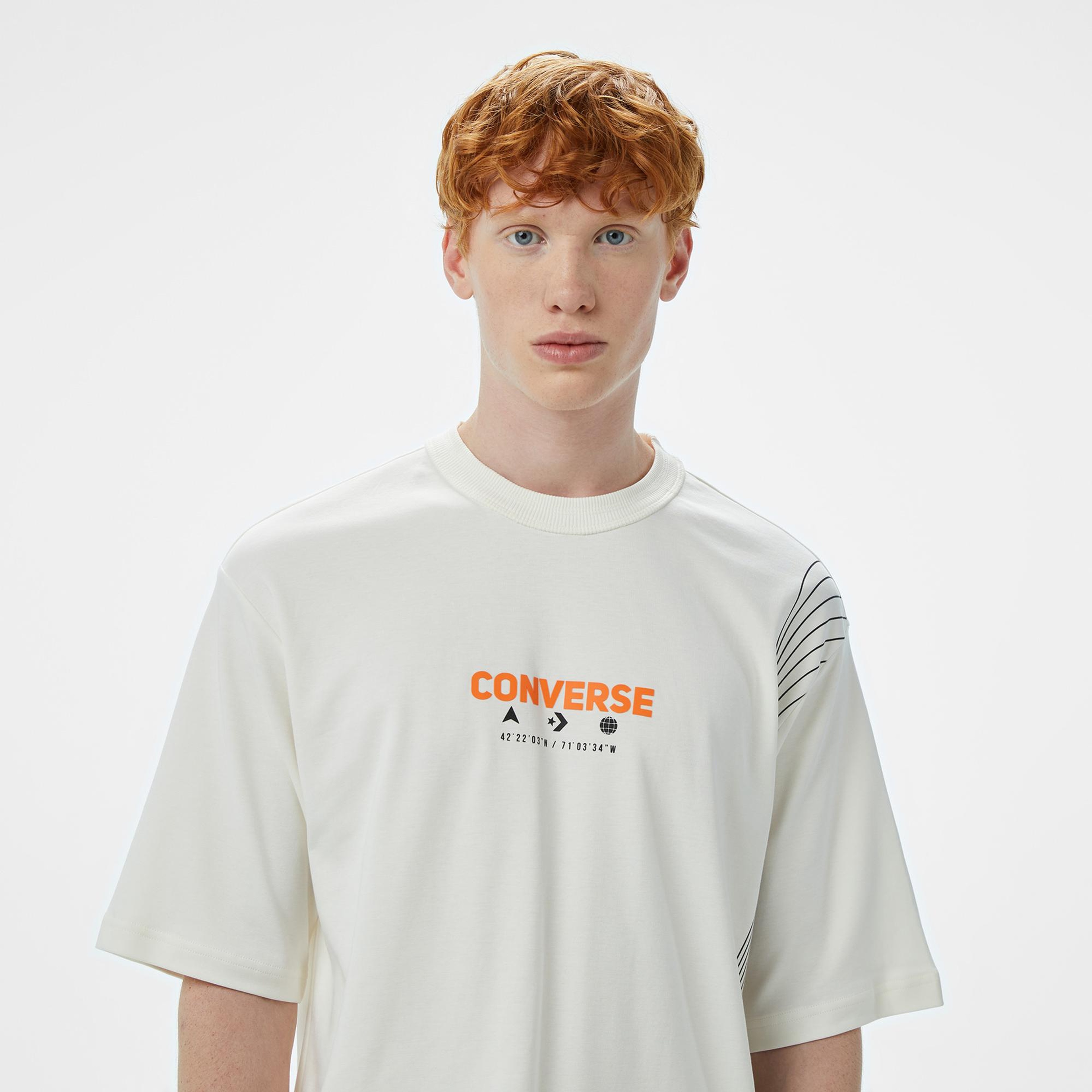 Converse Star Chevron Baskılı Oversize Fit Erkek Beyaz T-Shirt