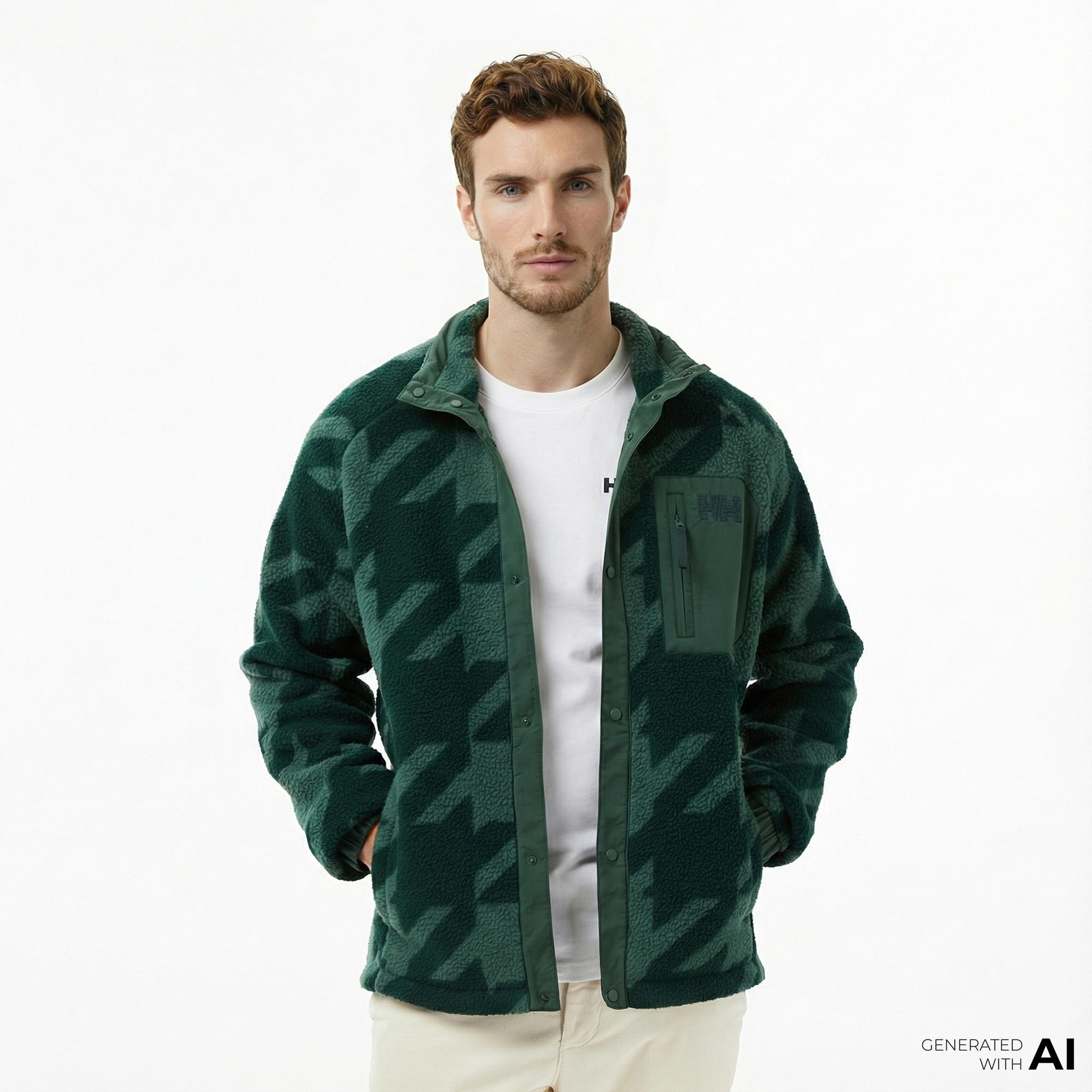 Helly Hansen Panorama Printed Pile Snap Erkek Yeşil Ceket