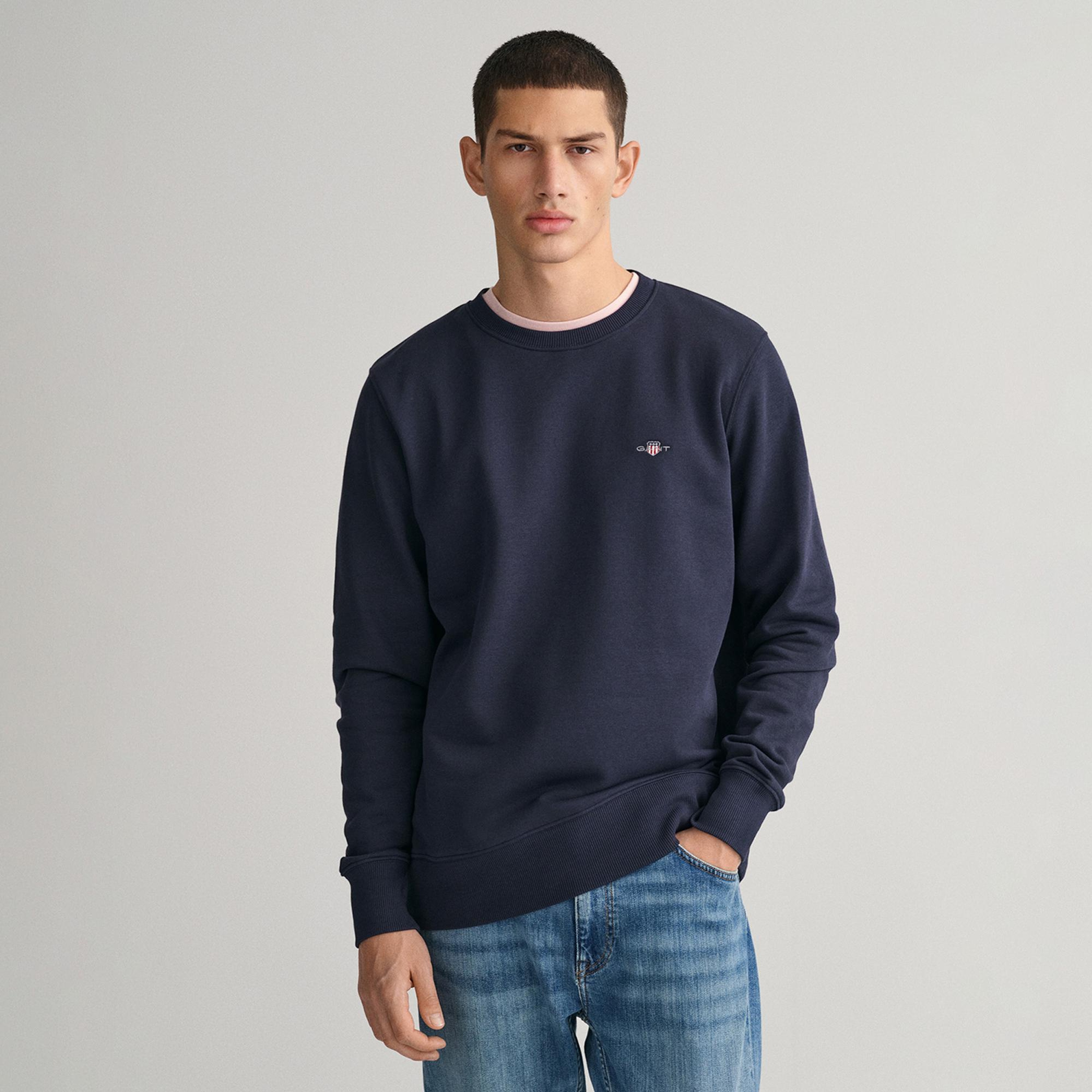 Gant Erkek Lacivert Regular Fit Bisiklet Yaka Sweatshirt