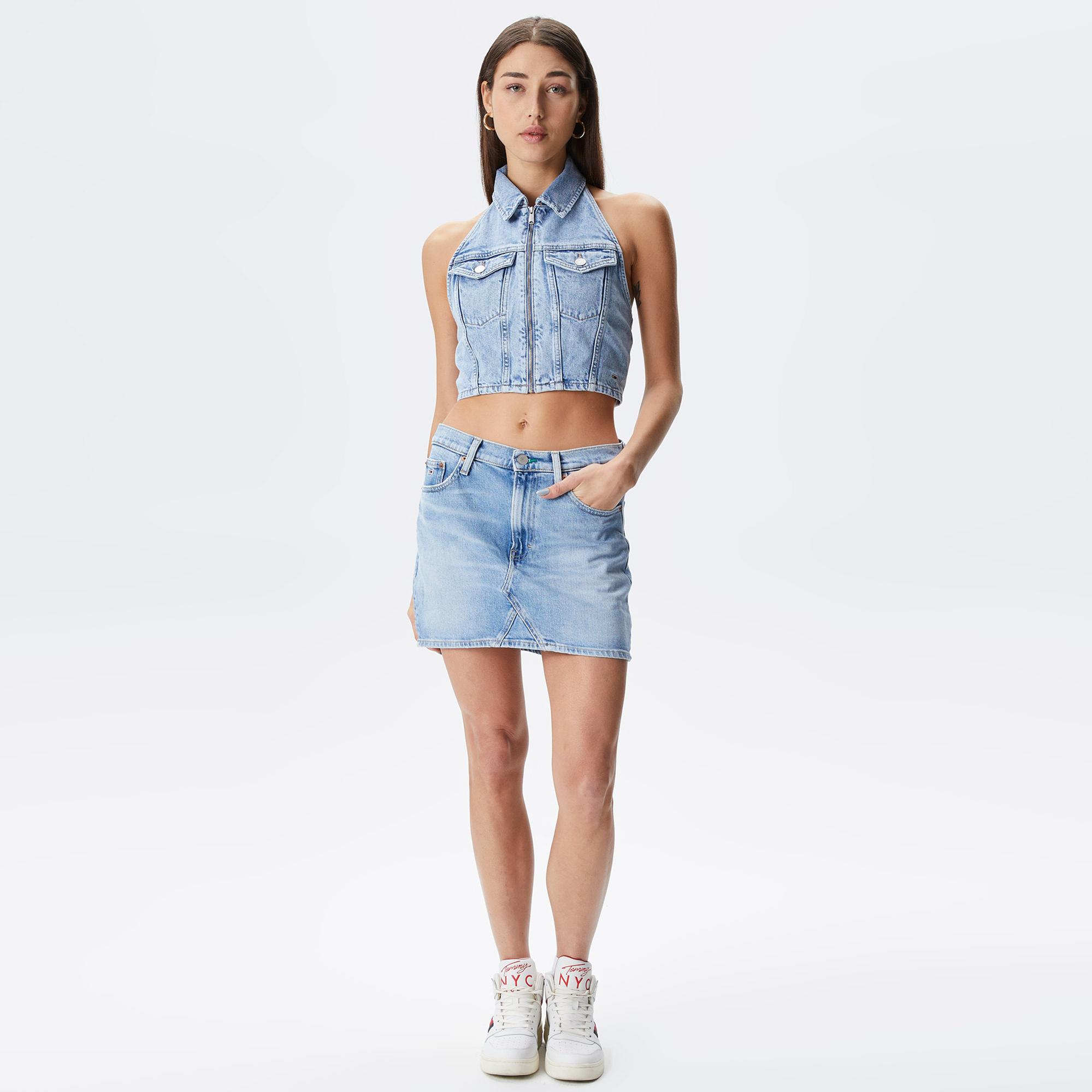Tommy Jeans Halterneck Zip Top Kadın Mavi Crop