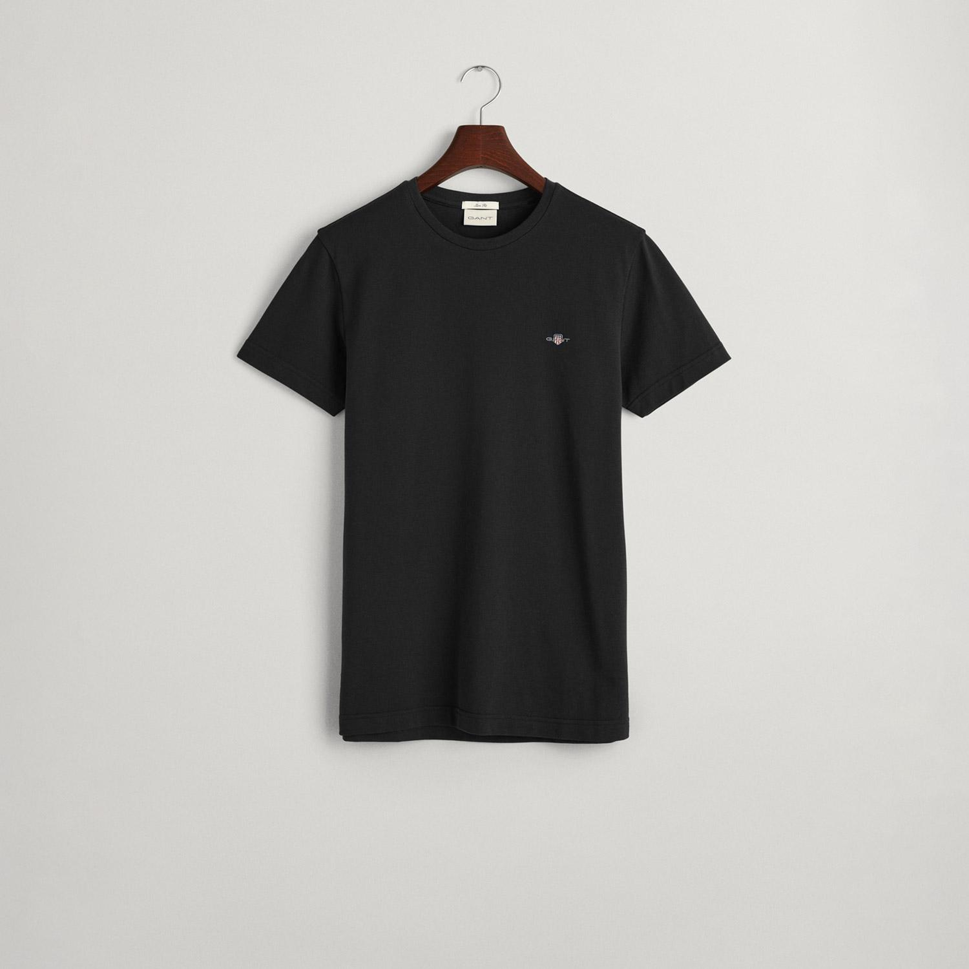 GANT Erkek Siyah Slim Fit Bisiklet Yaka T-Shirt