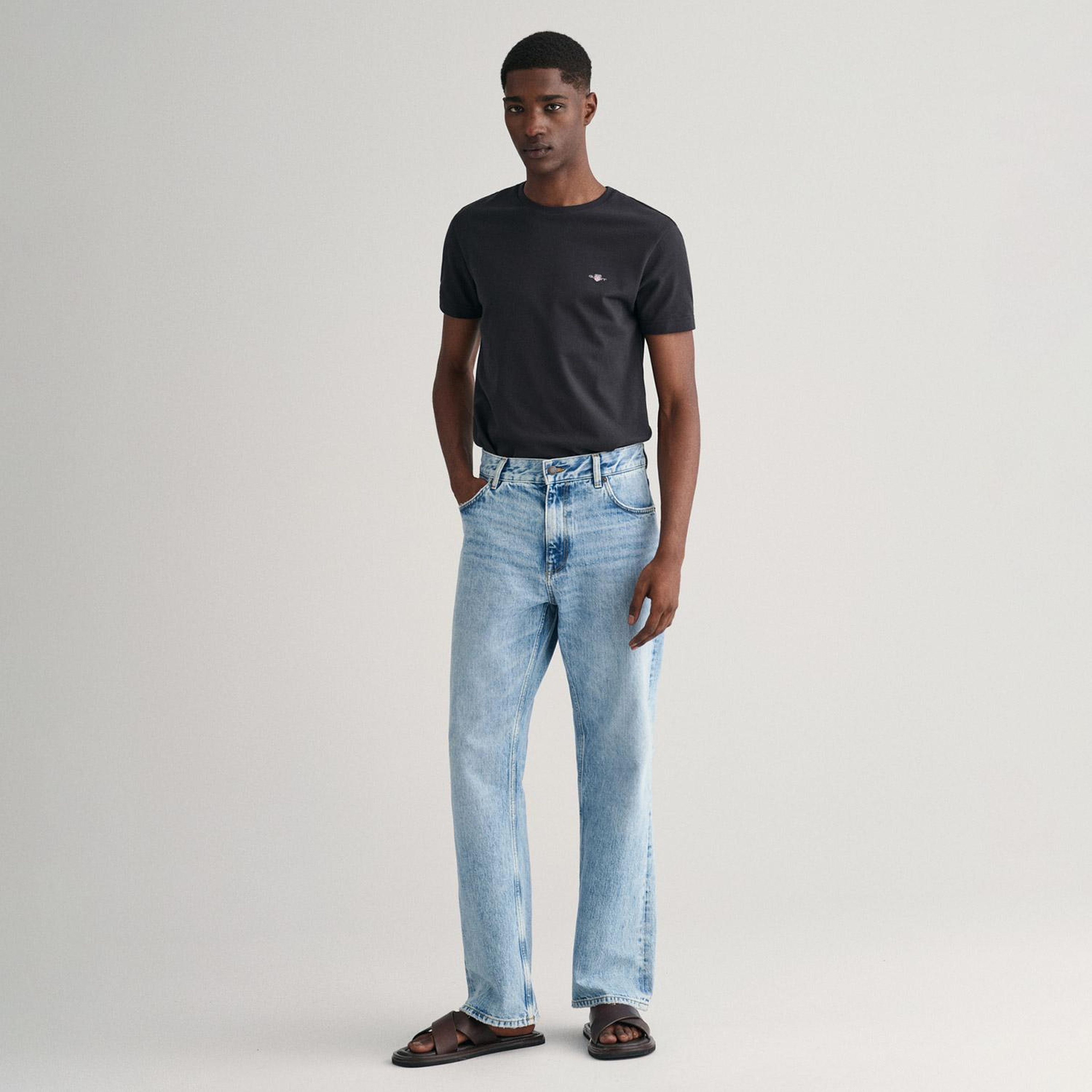 GANT Erkek Siyah Slim Fit Bisiklet Yaka T-Shirt