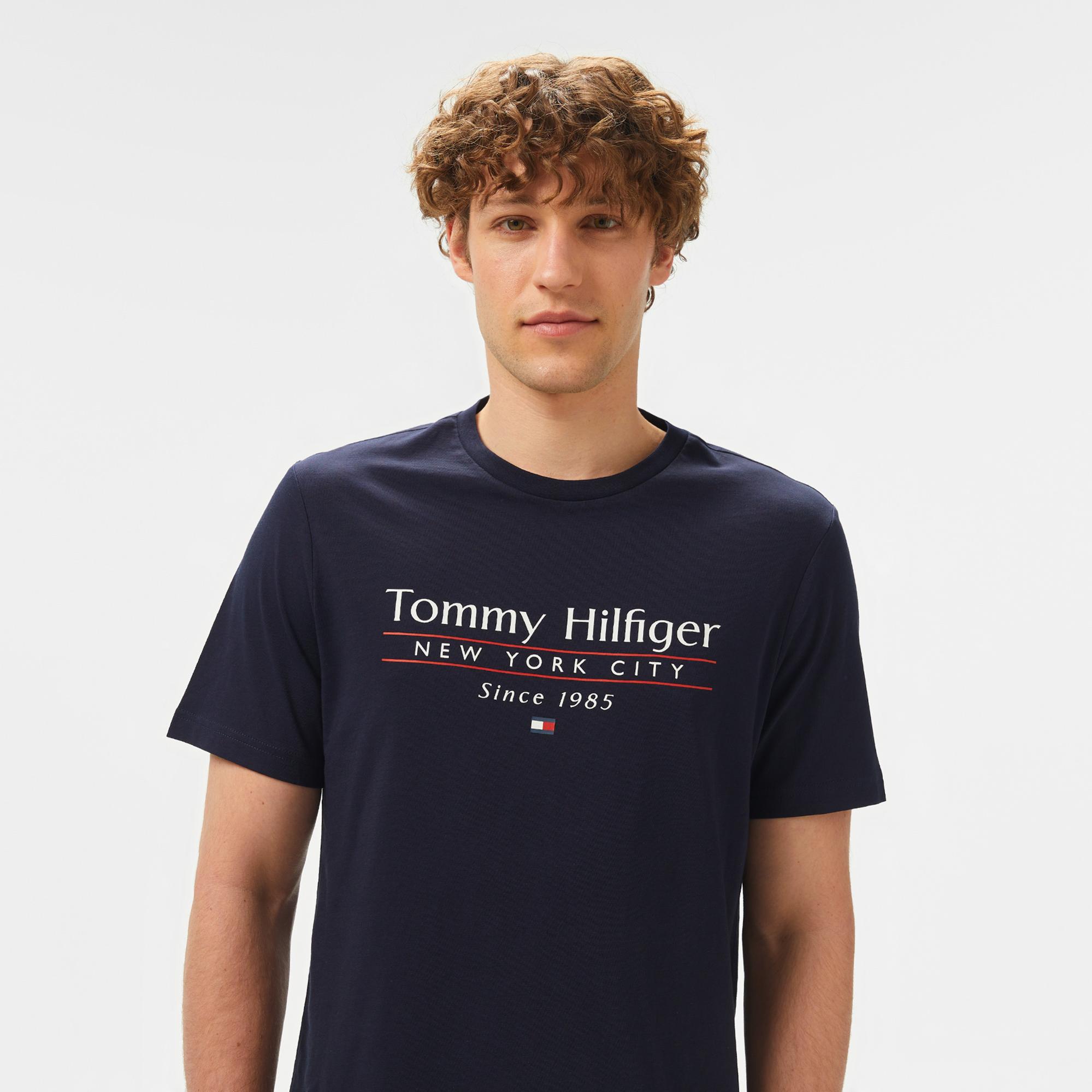 Tommy Hilfiger Center Stack Erkek Mavi T-Shirt