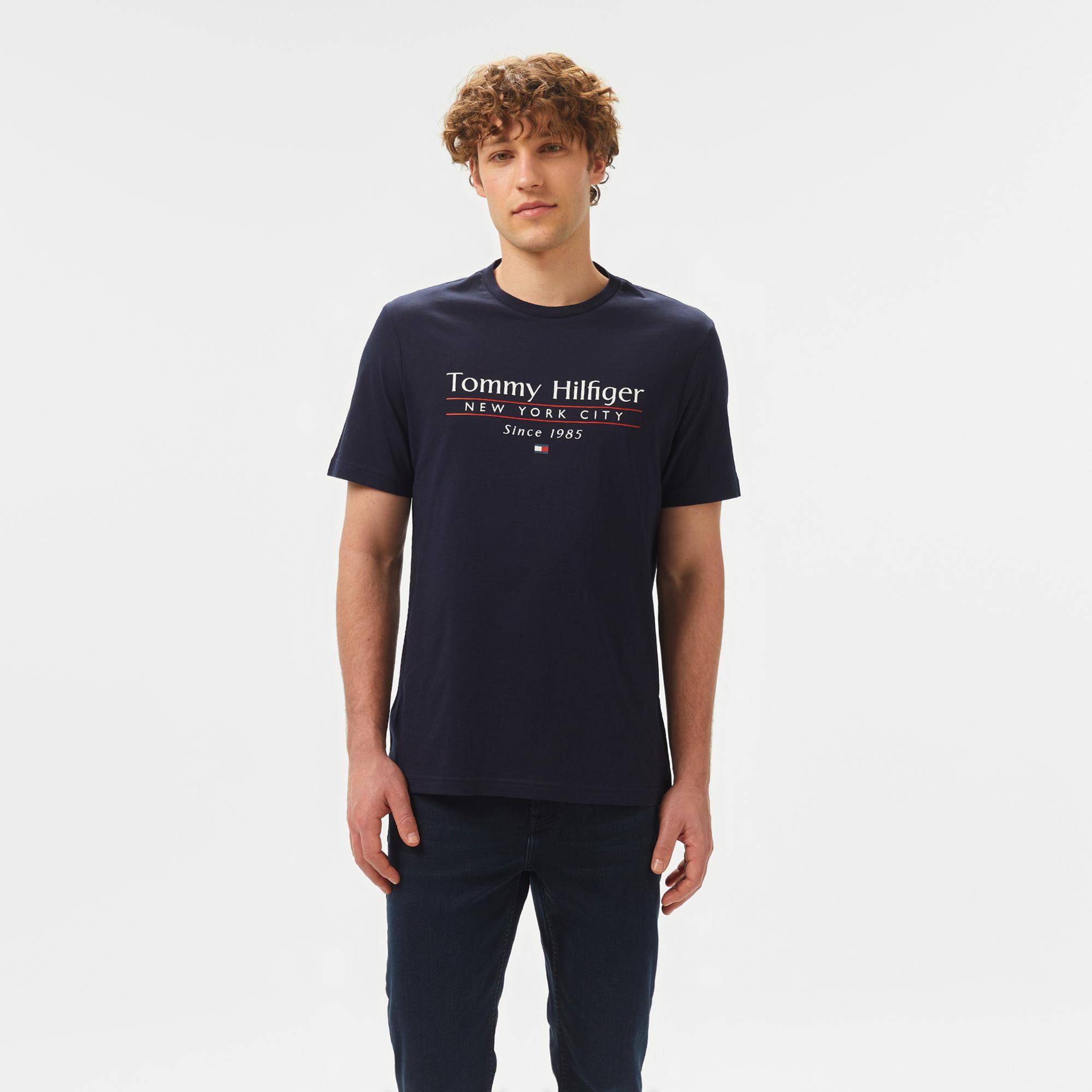 Tommy Hilfiger Center Stack Erkek Mavi T-Shirt