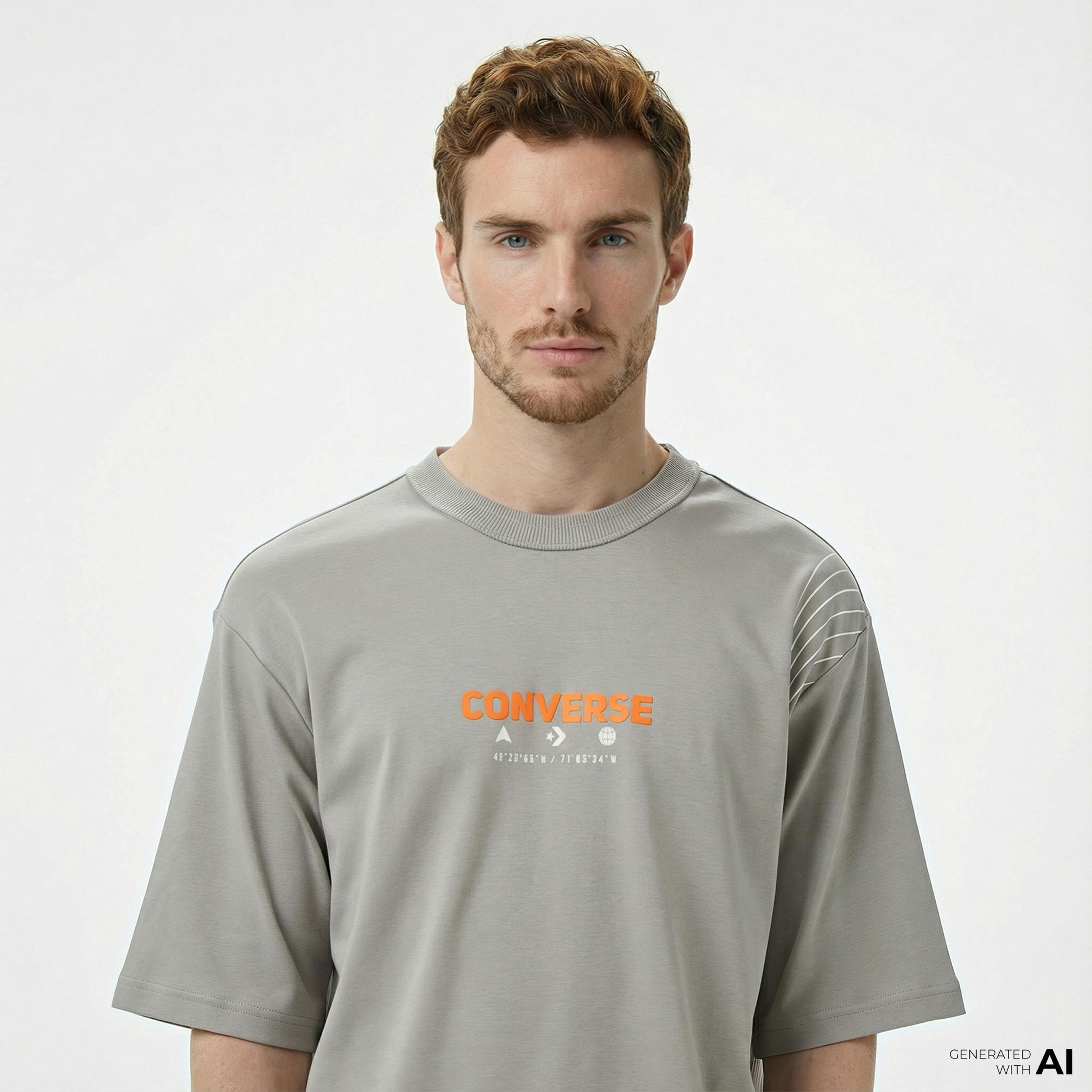 Converse Star Chevron Baskılı Oversize Fit Erkek Gri T-Shirt