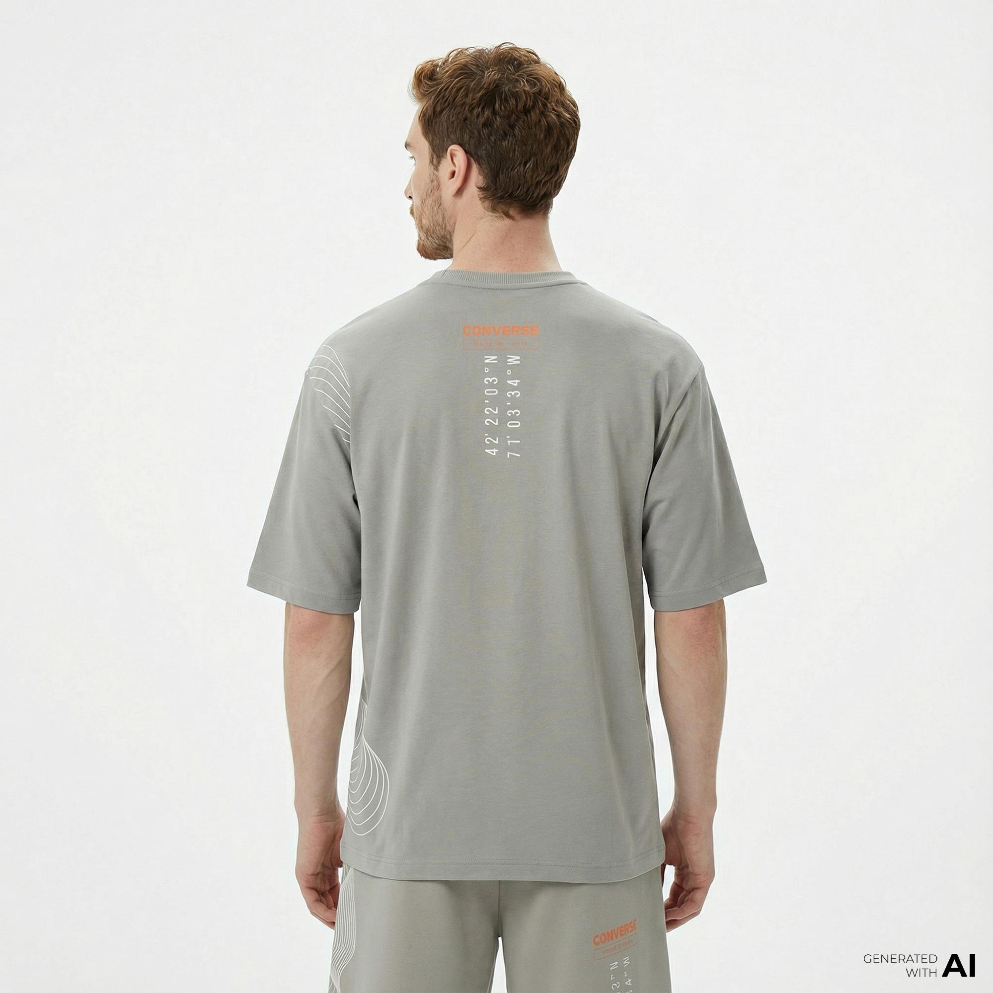 Converse Star Chevron Baskılı Oversize Fit Erkek Gri T-Shirt