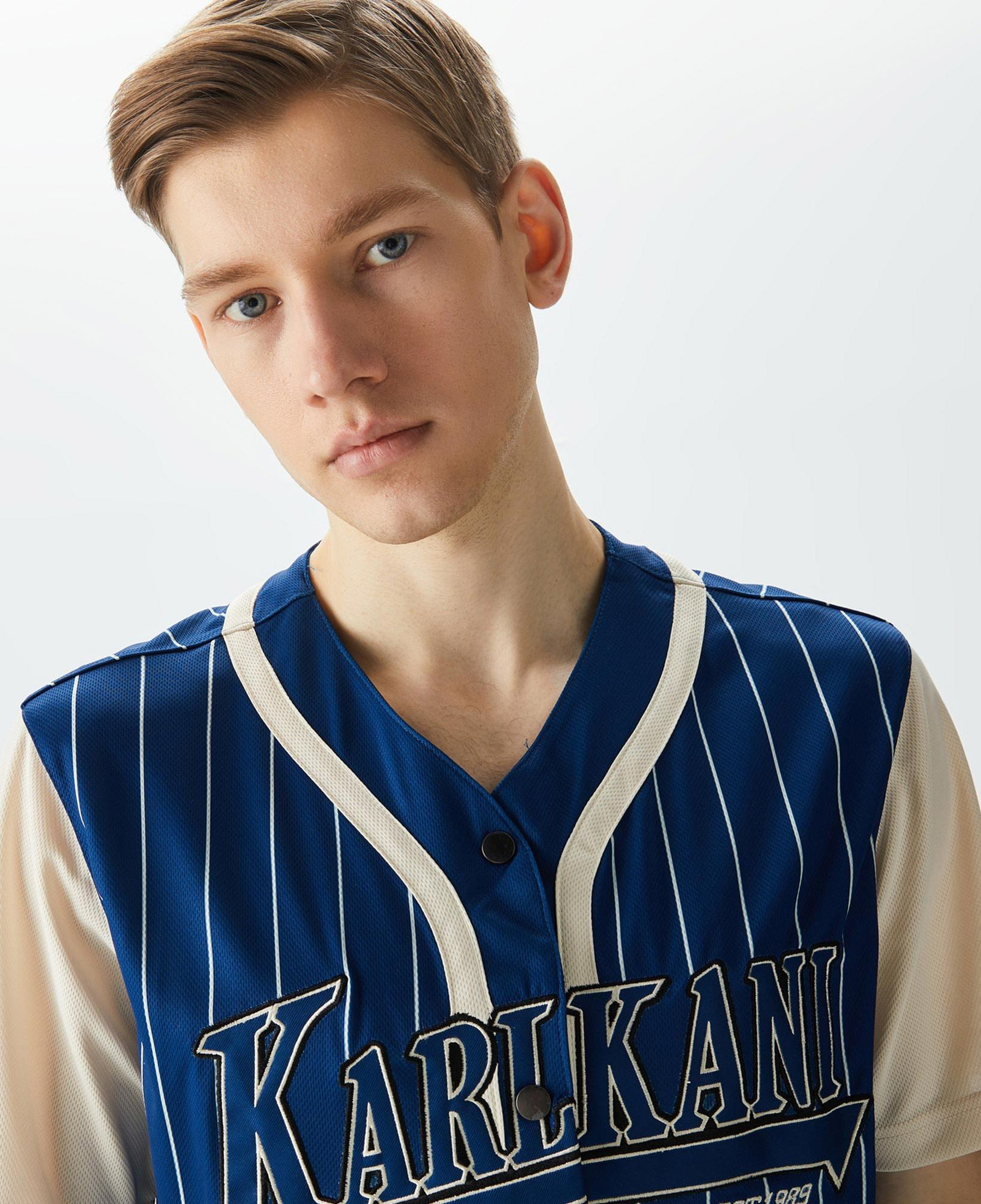 Karl Kani Trekking Block Pinstripe Baseball Erkek Mavi Gömlek
