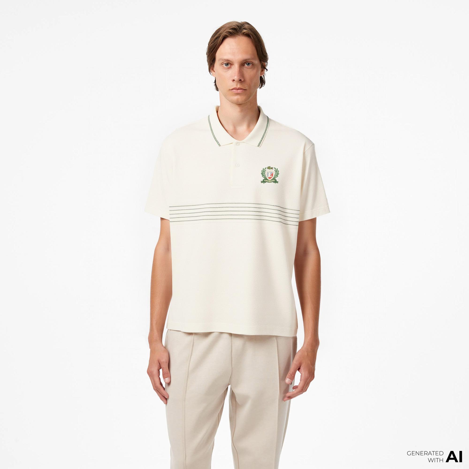 Lacoste Erkek Classic Fit Çizgili Krem Polo