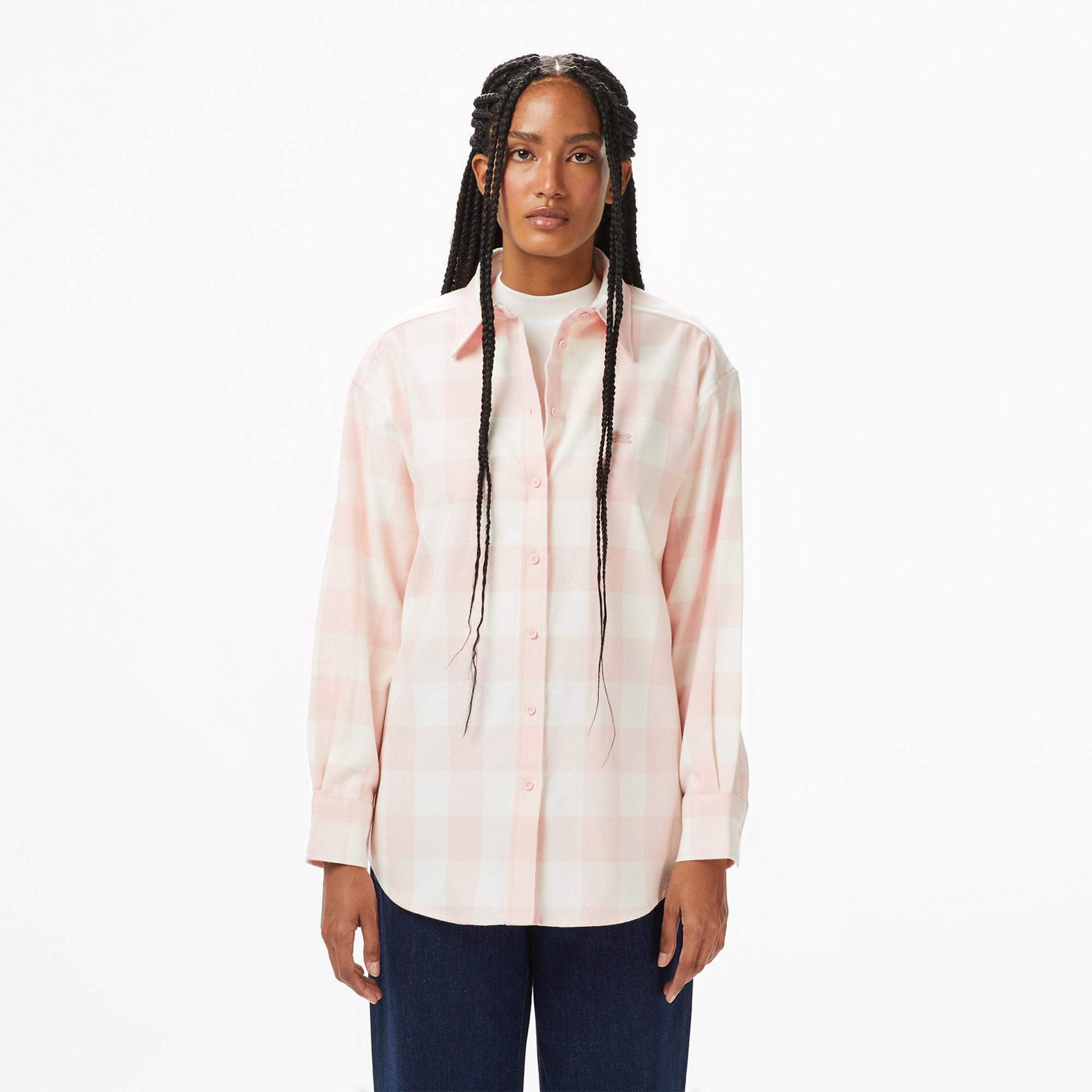 Lacoste Kadın Kareli Pembe Gömlek