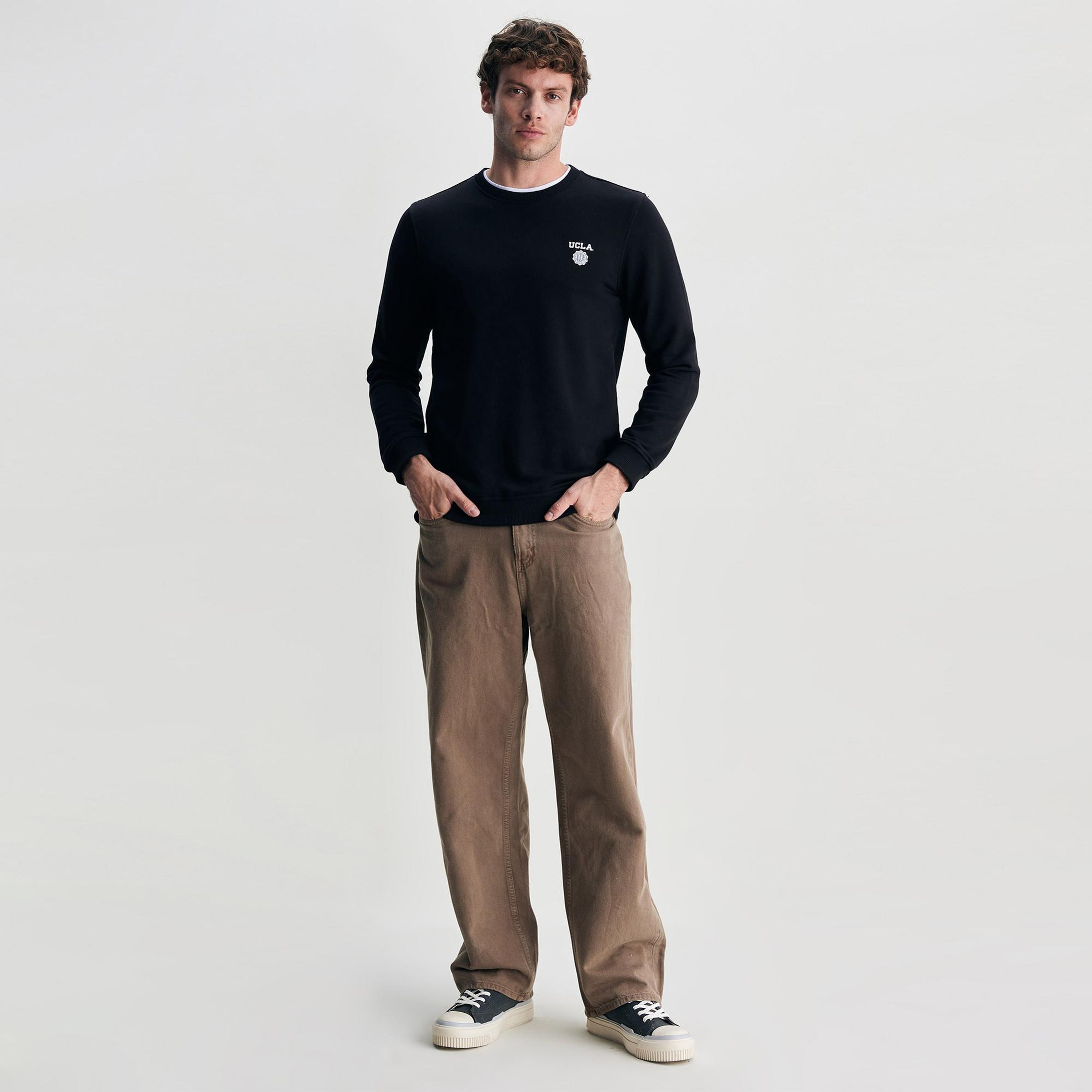 Ucla Valley Erkek Siyah Bisiklet Yaka Sweatshirt