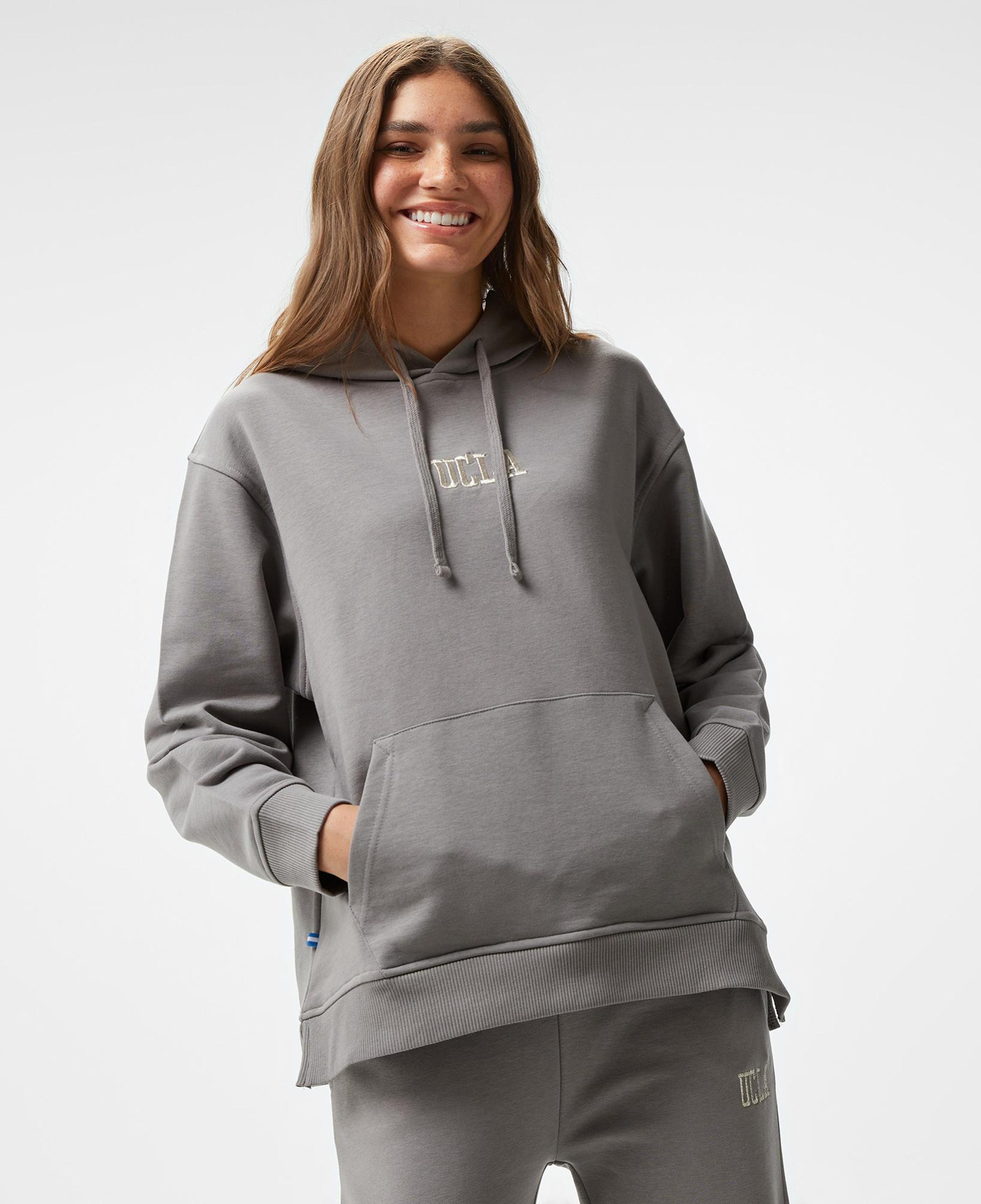 Ucla Jess Nakışlı Kadın Gri Kapüşonlu Sweatshirt