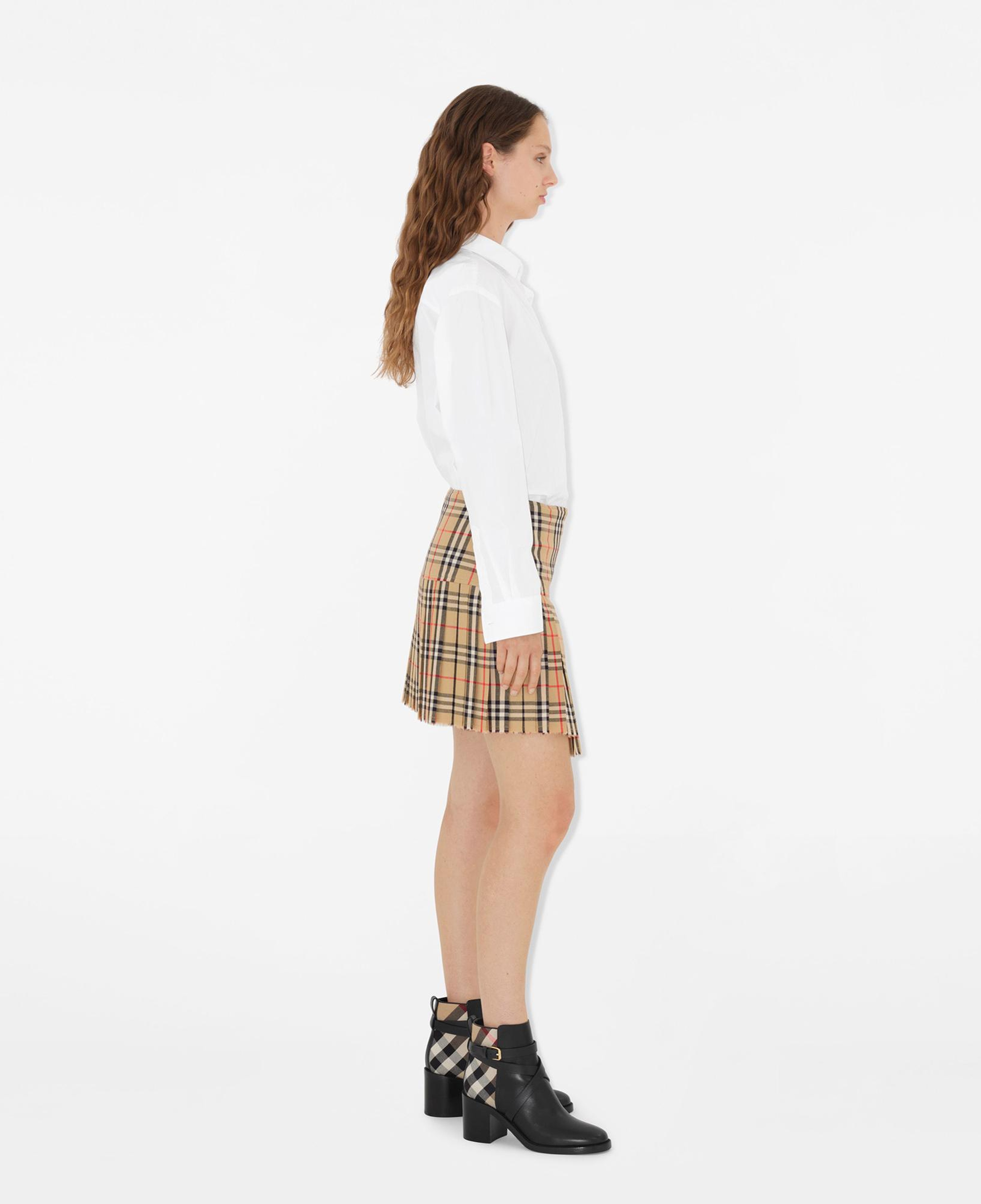 Burberry Pleated Check Yün Mini Kadın Bej Etek