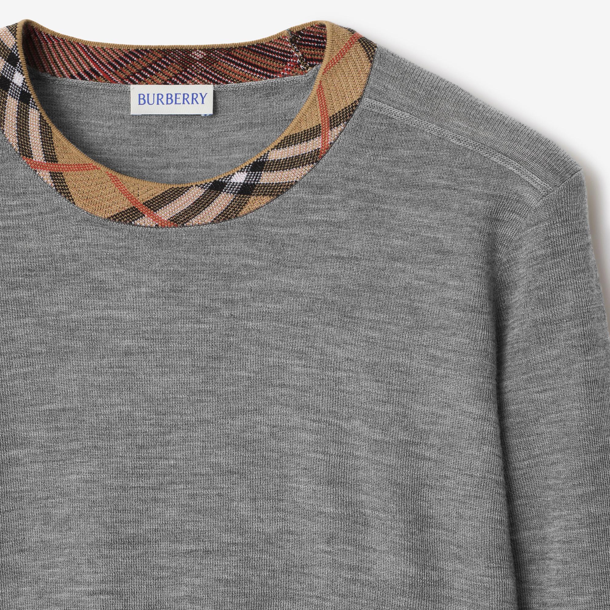 Burberry Check Trim Wool Kadın Gri Triko