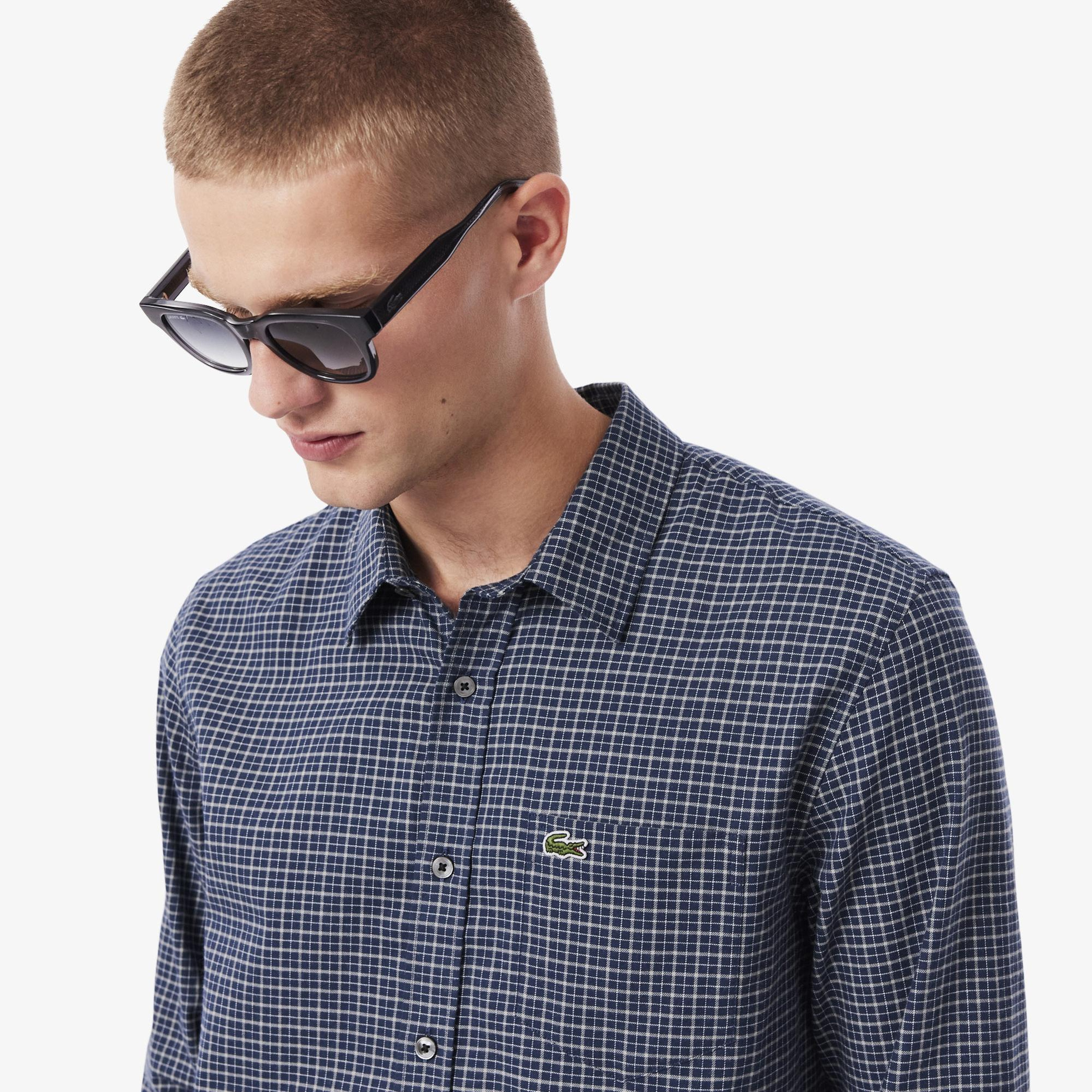 Lacoste Erkek Regular Fit Kareli Lacivert Gömlek