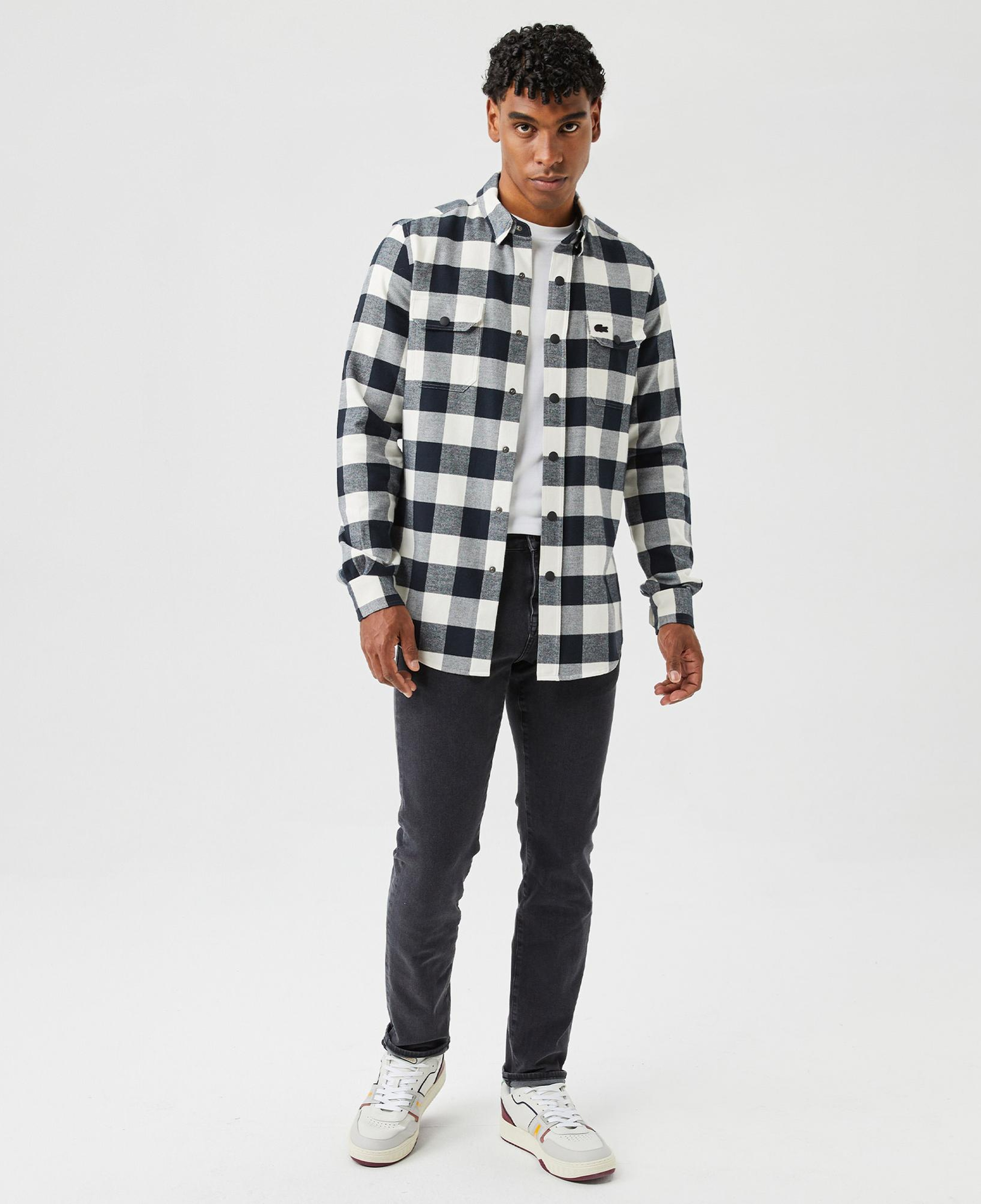 Erkek Slim Fit Ekose Siyah Gömlek