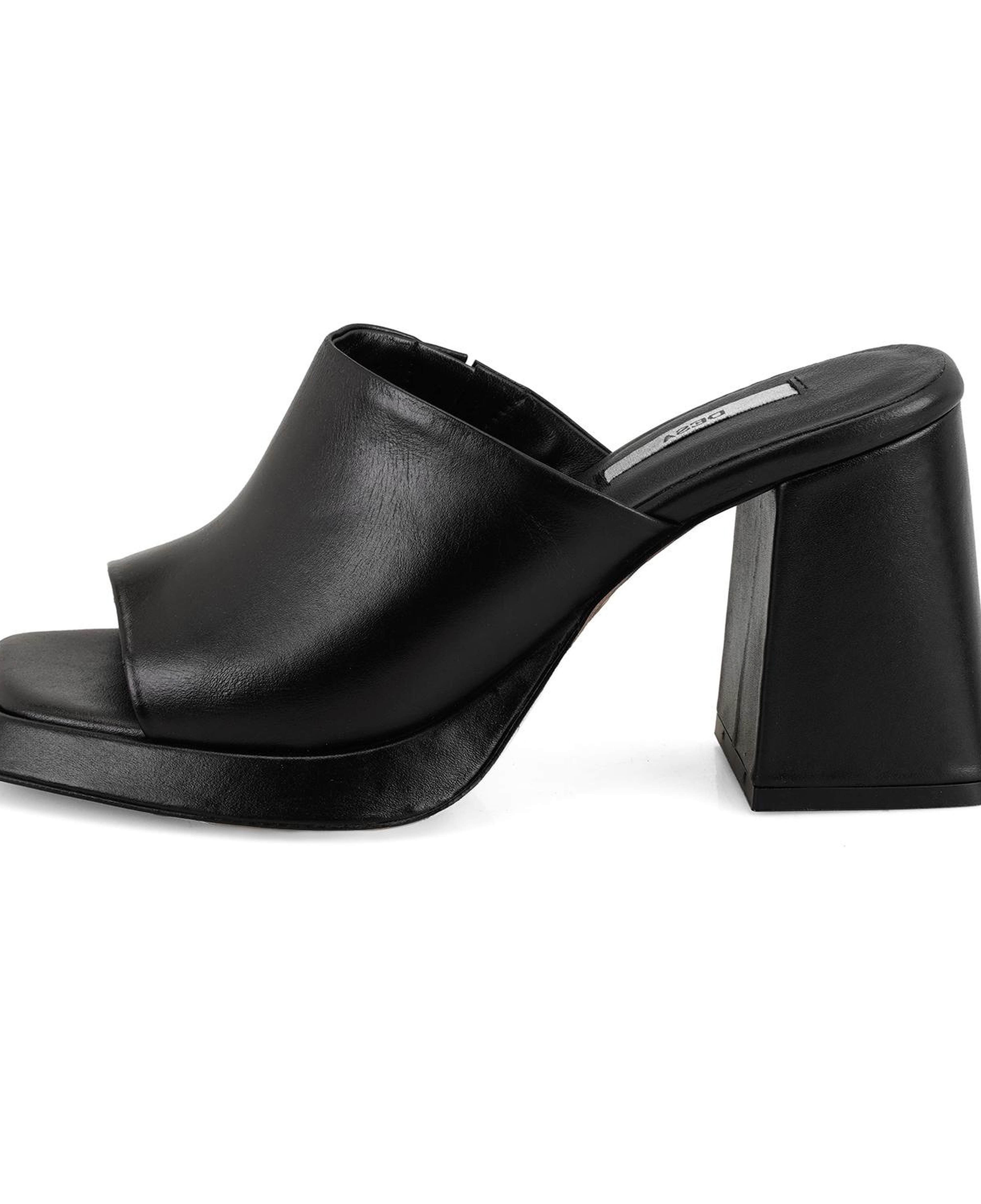 Kadın Siyah Topuklu Napa Deri Terlik