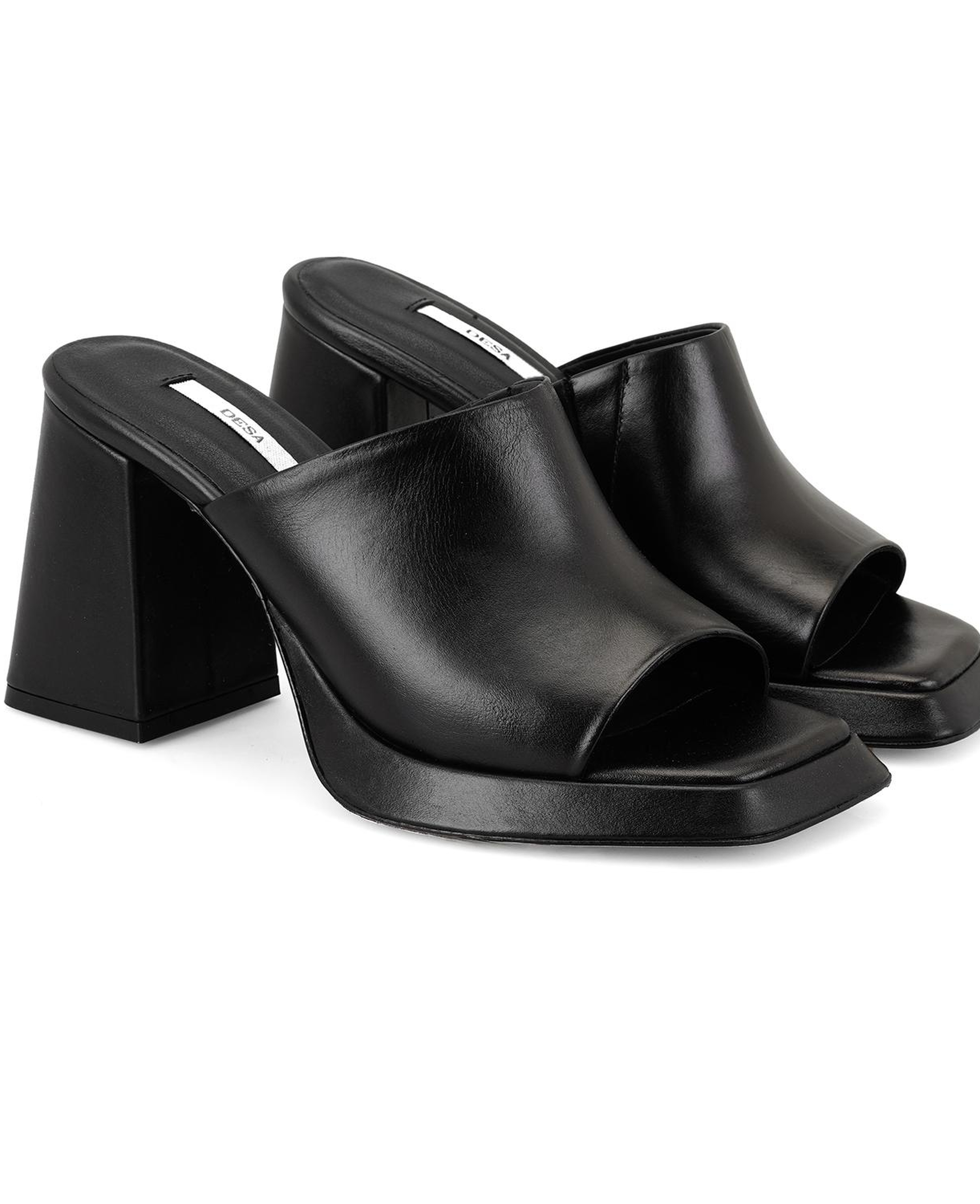 Kadın Siyah Topuklu Napa Deri Terlik