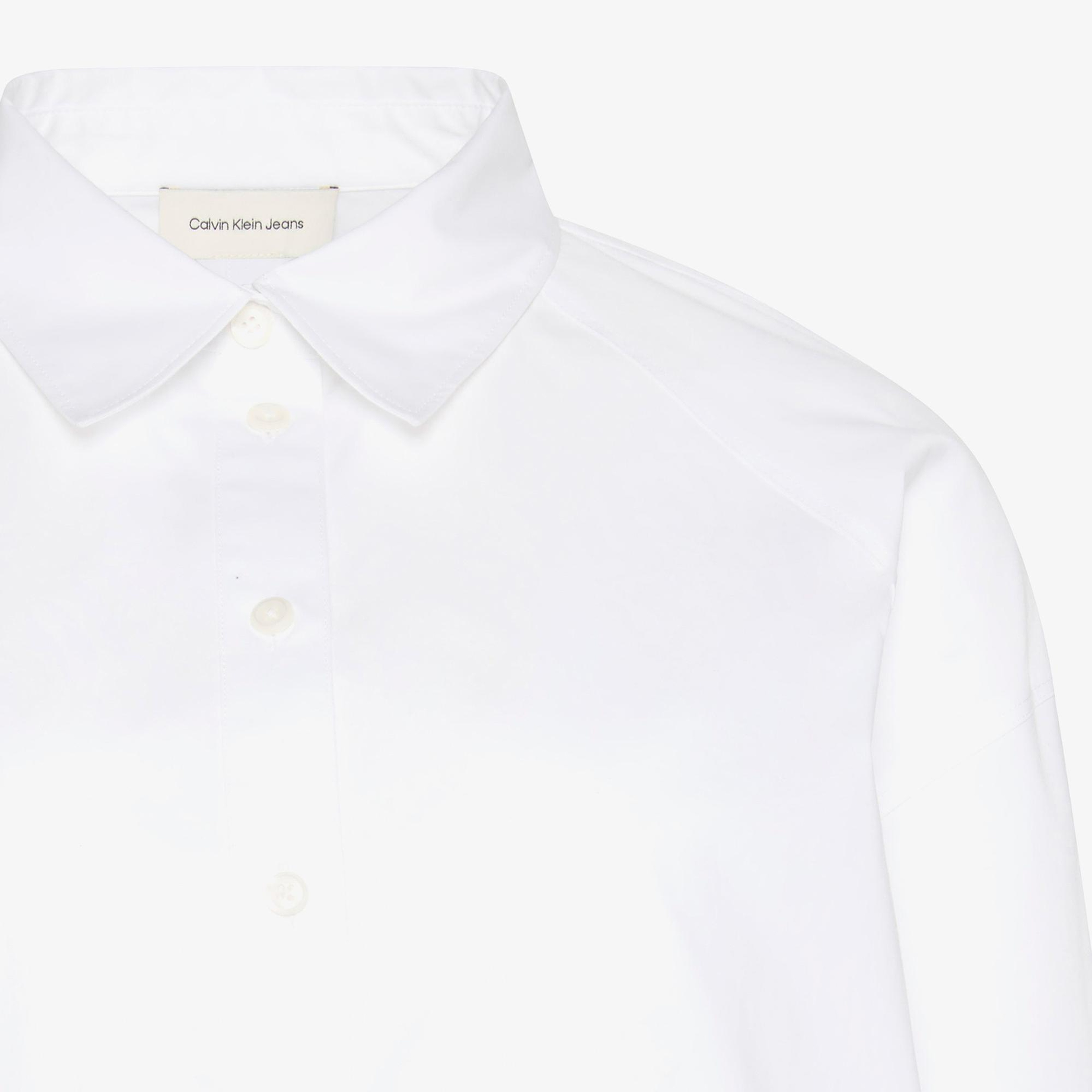 Calvin Klein Solid Boxy Cropped Kadın Beyaz Gömlek