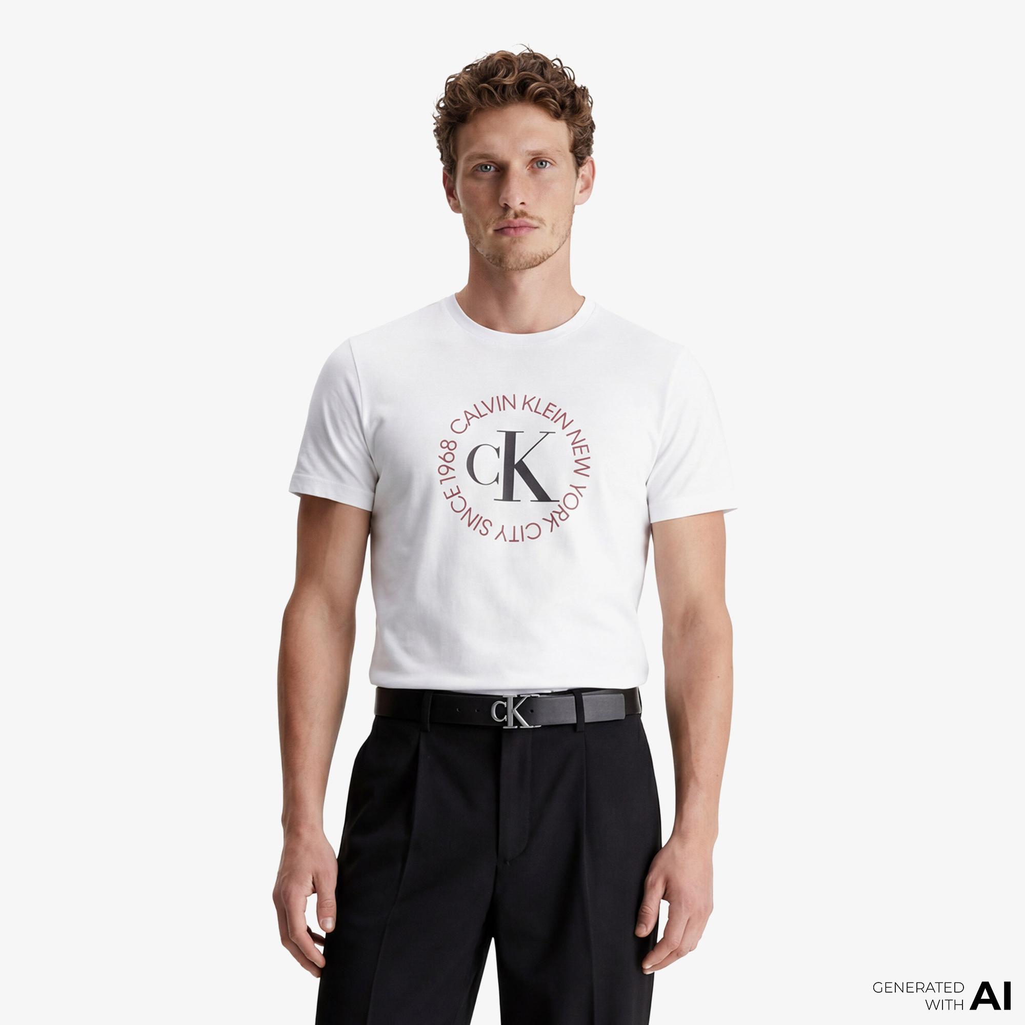 Calvin Klein 30S Word Circle Graphic Erkek Beyaz T-Shirt