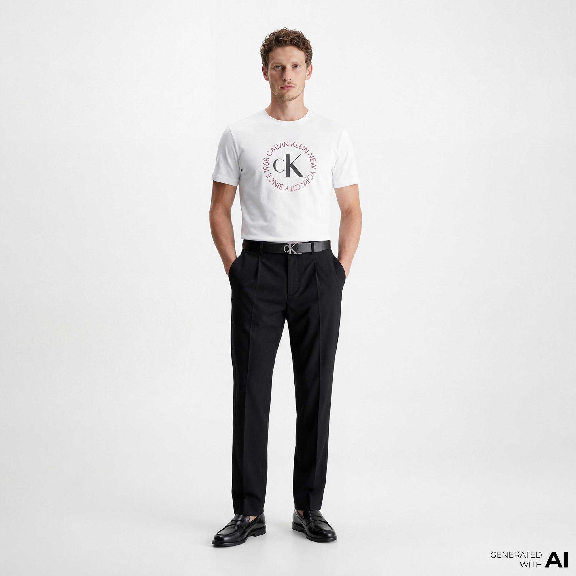 Calvin Klein 30S Word Circle Graphic Erkek Beyaz T-Shirt