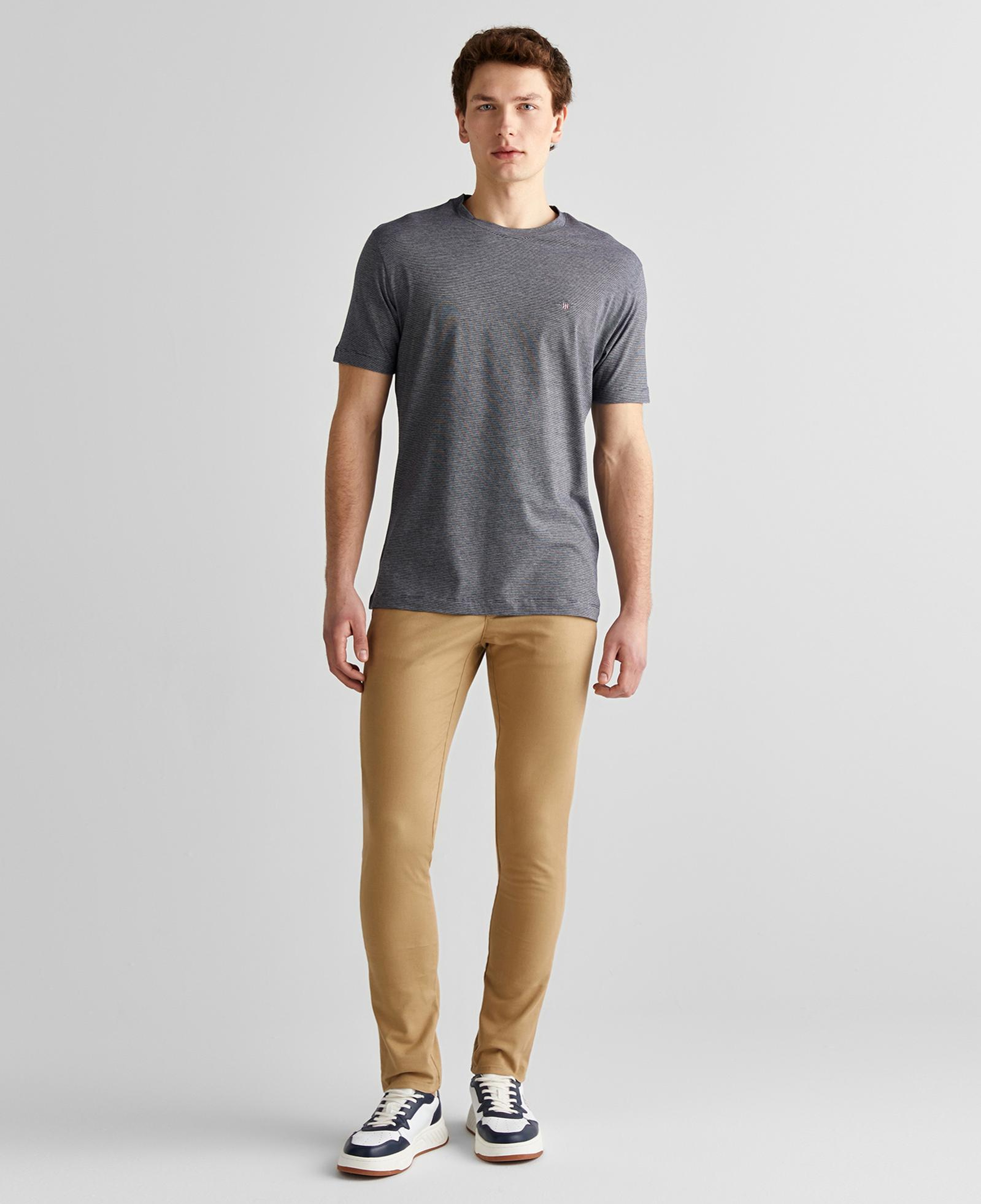 GANT Erkek Lacivert Regular Fit Bisiklet Yaka Çizgili T-Shirt