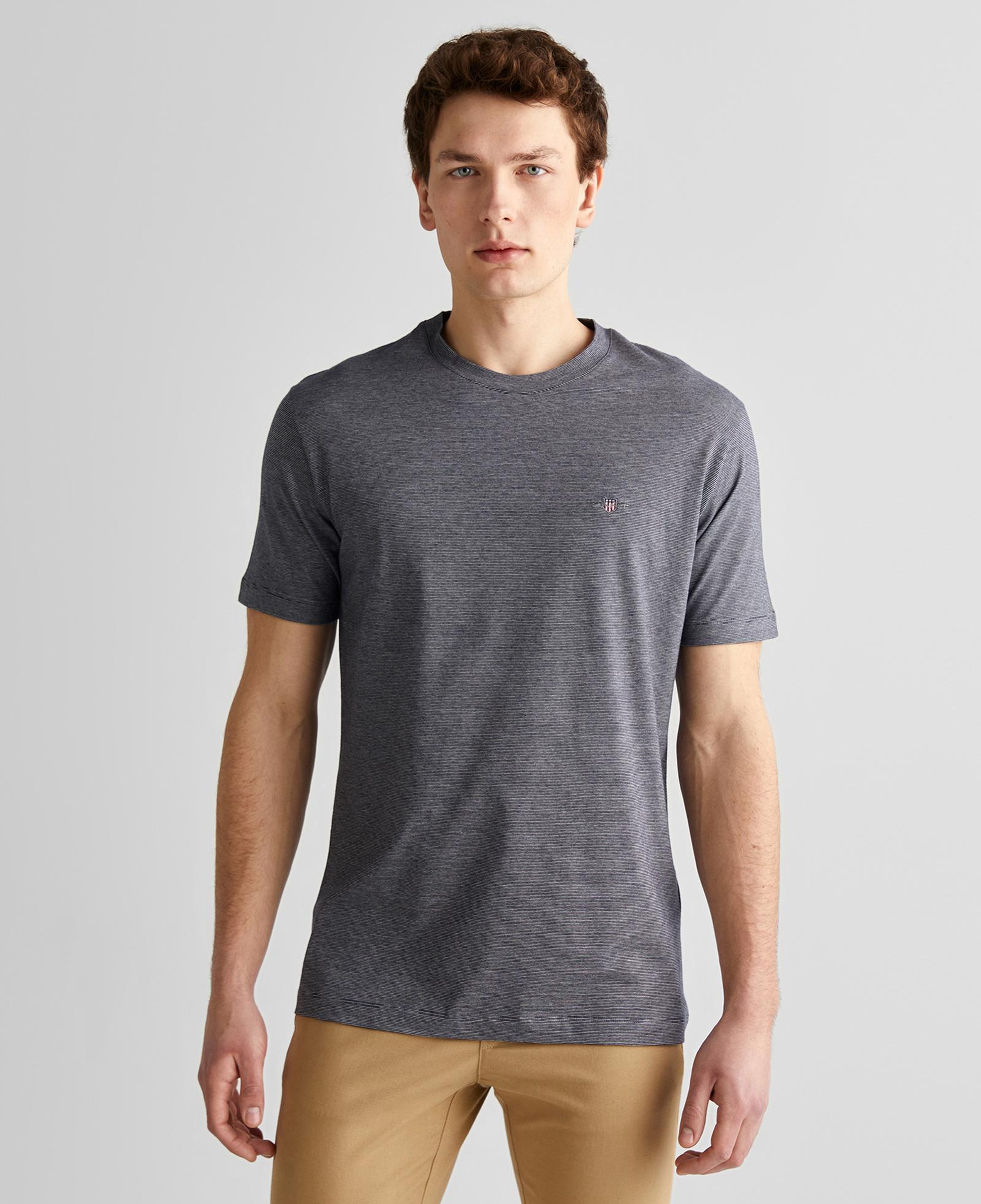 GANT Erkek Lacivert Regular Fit Bisiklet Yaka Çizgili T-Shirt