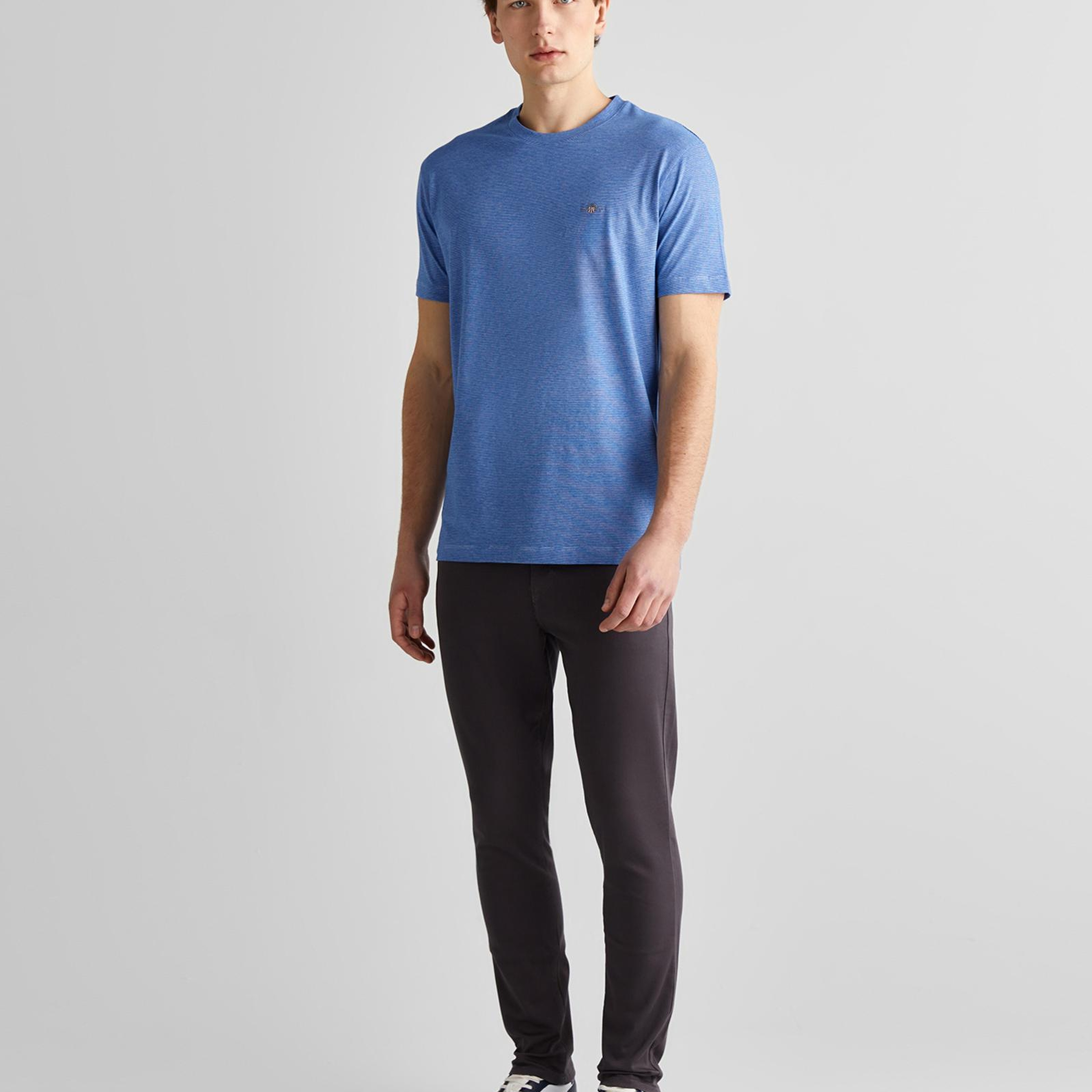 GANT Erkek Mavi Regular Fit Bisiklet Yaka Çizgili T-Shirt
