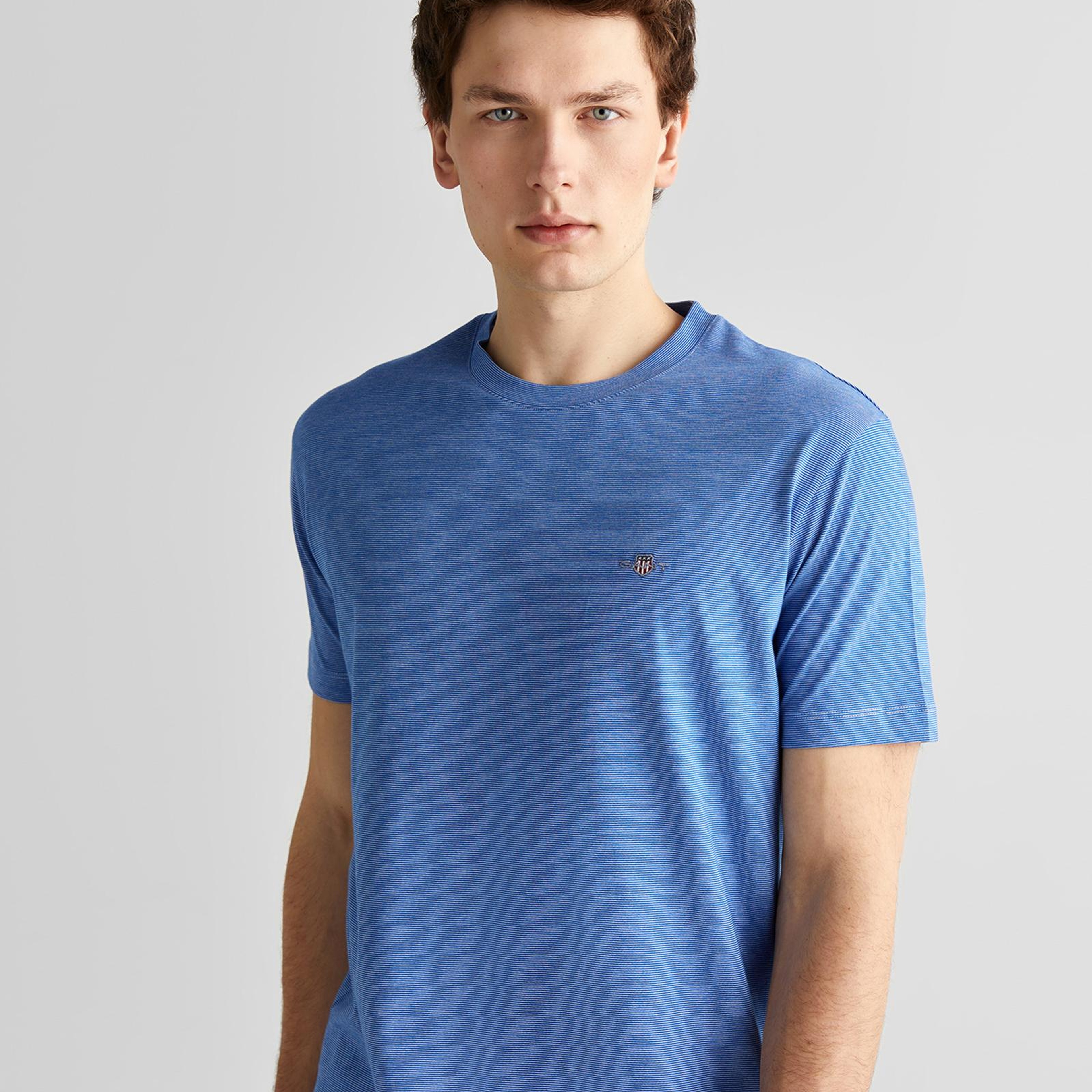 GANT Erkek Mavi Regular Fit Bisiklet Yaka Çizgili T-Shirt