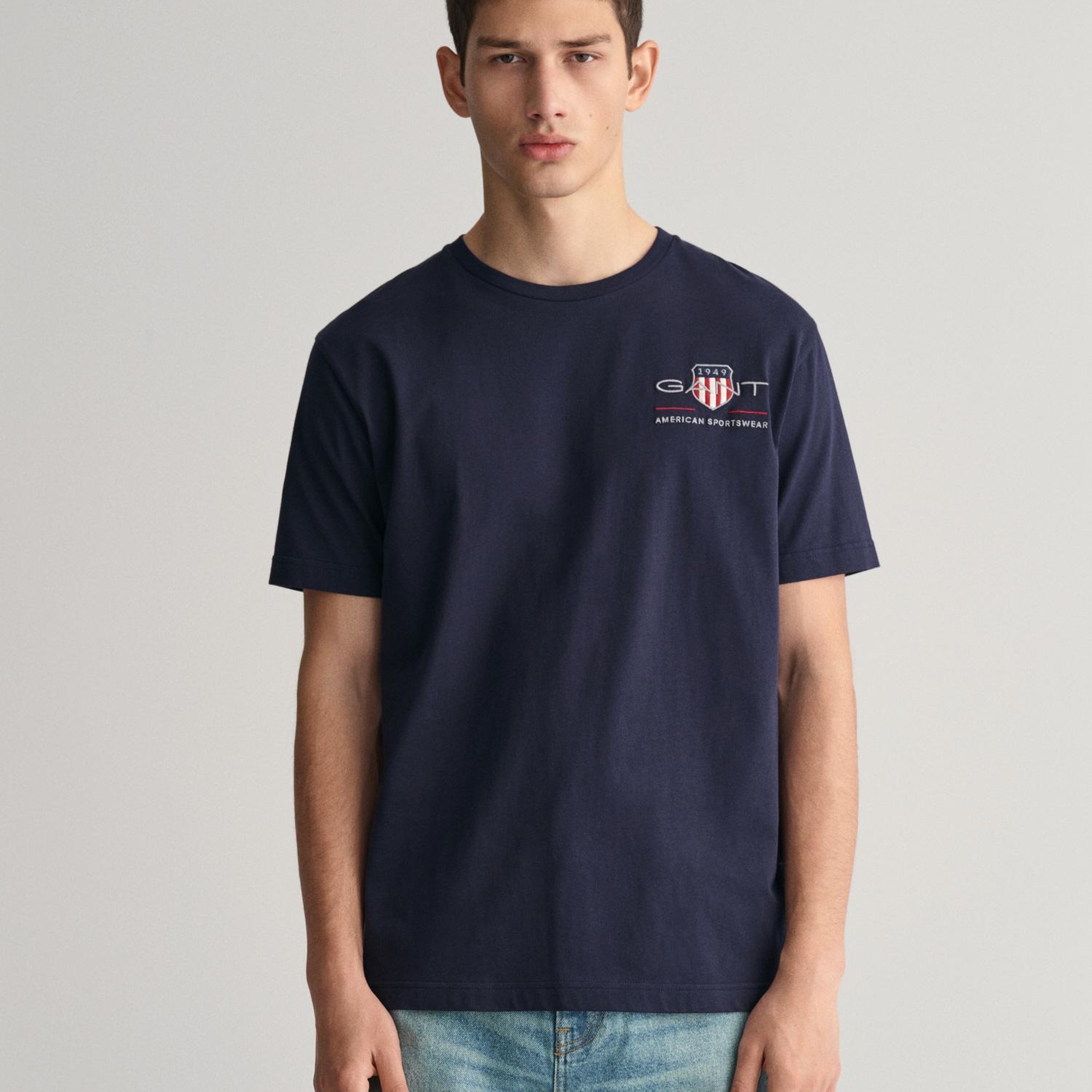 Gant Erkek Lacivert Regular Fit Bisiklet Yaka Logolu T-Shirt