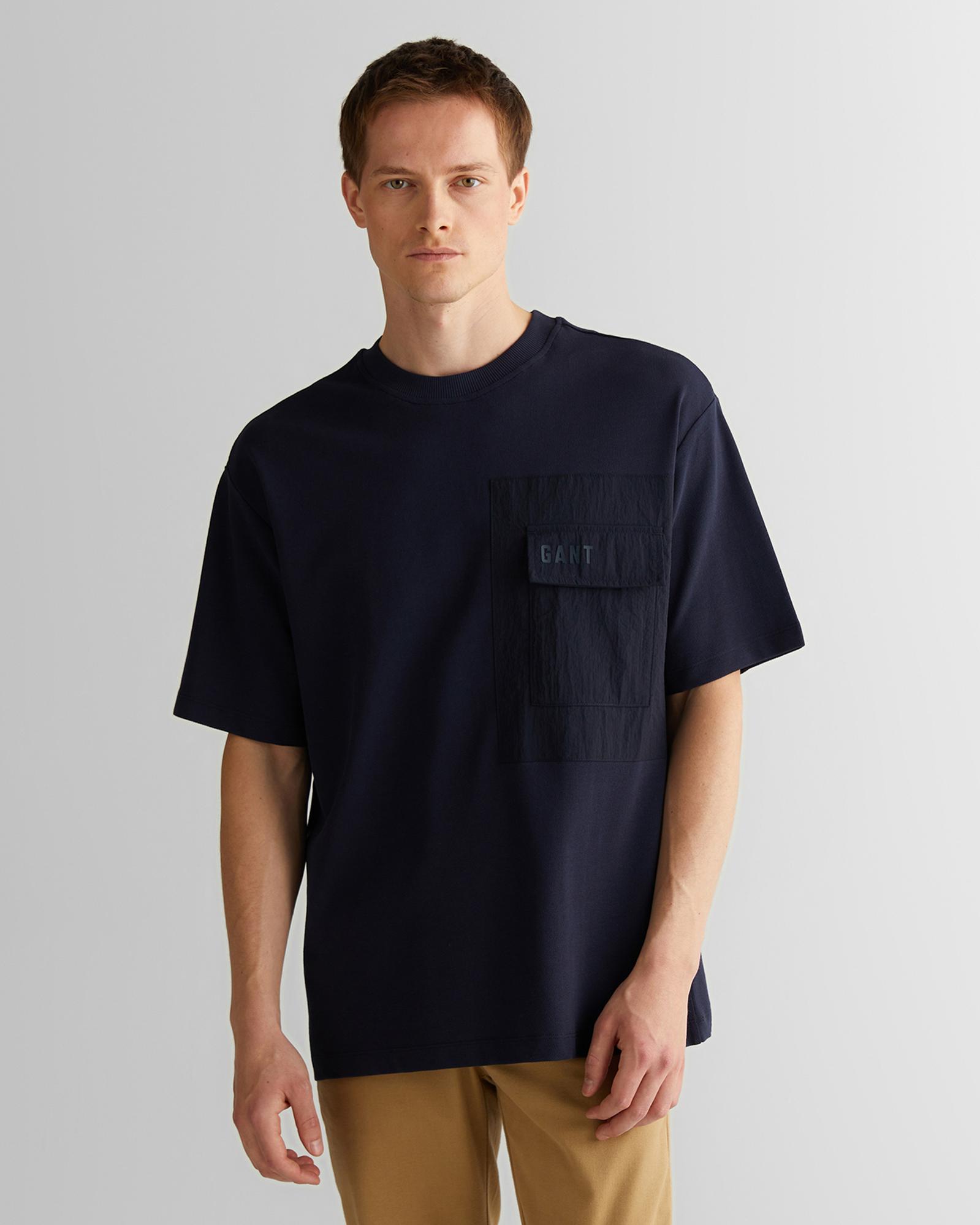 Gant Erkek Lacivert Relaxed Fit Bisiklet Yaka Logolu T-Shirt