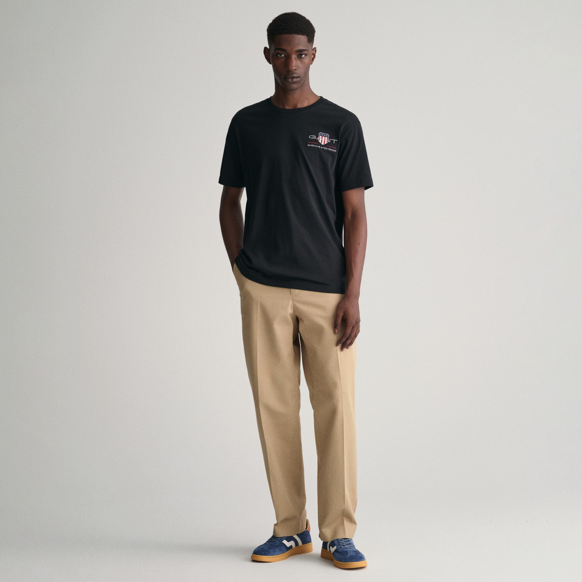 Gant Erkek Siyah Regular Fit Bisiklet Yaka Logolu T-Shirt