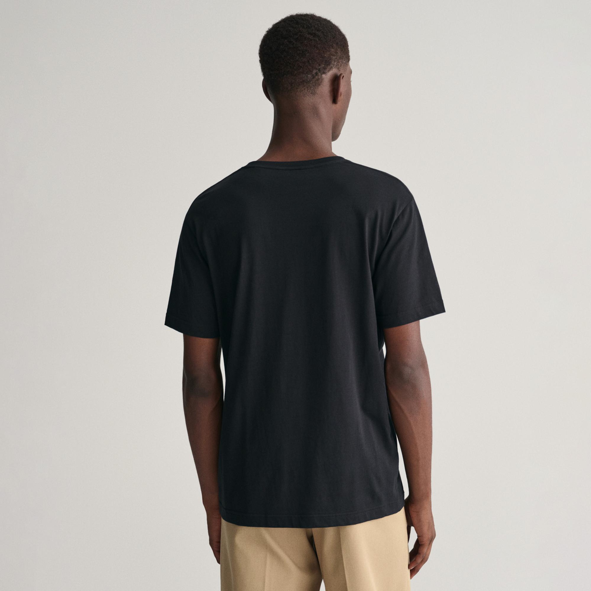 Gant Erkek Siyah Regular Fit Bisiklet Yaka Logolu T-Shirt