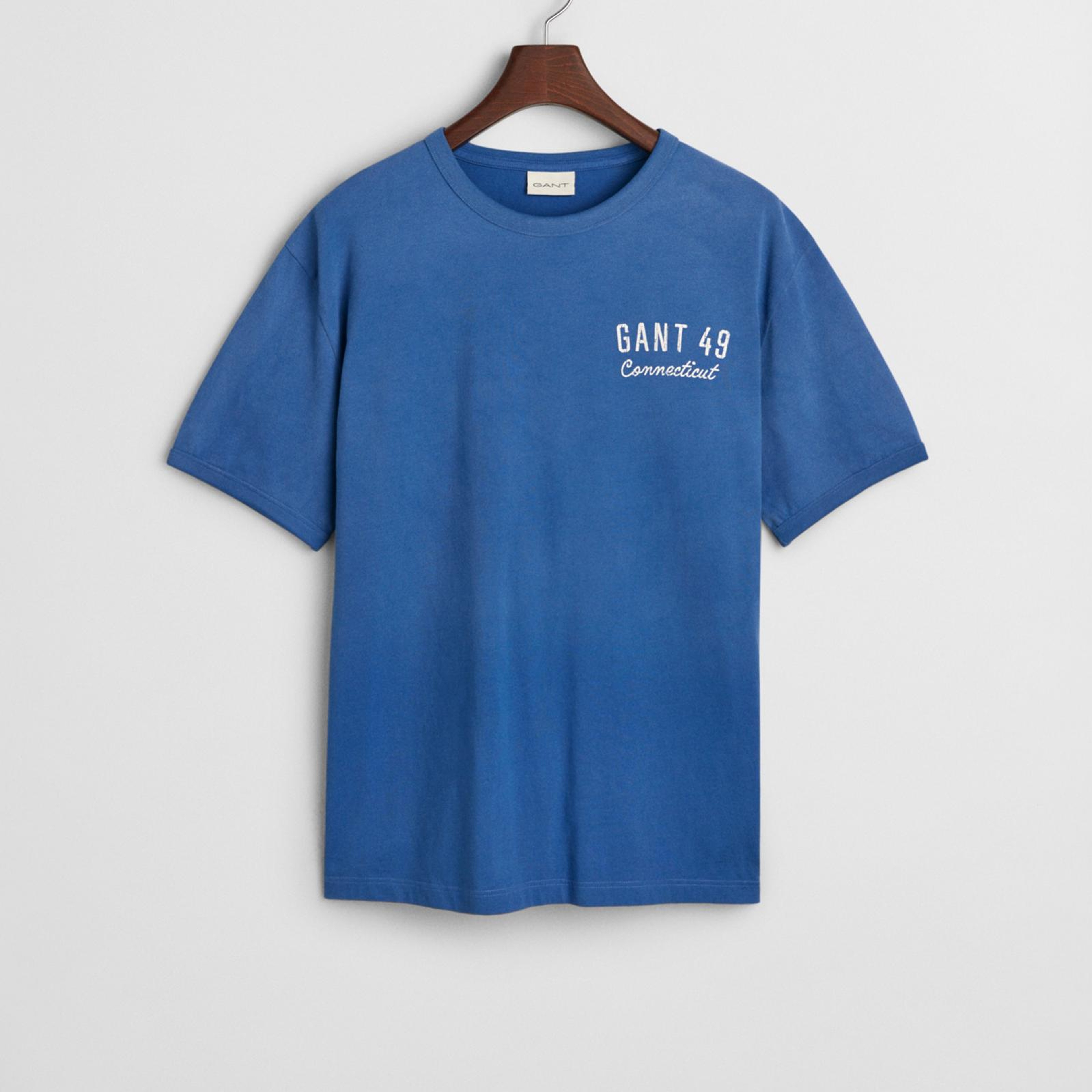 GANT Erkek Mavi Relaxed Fit Bisiklet Yaka Logolu T-Shirt