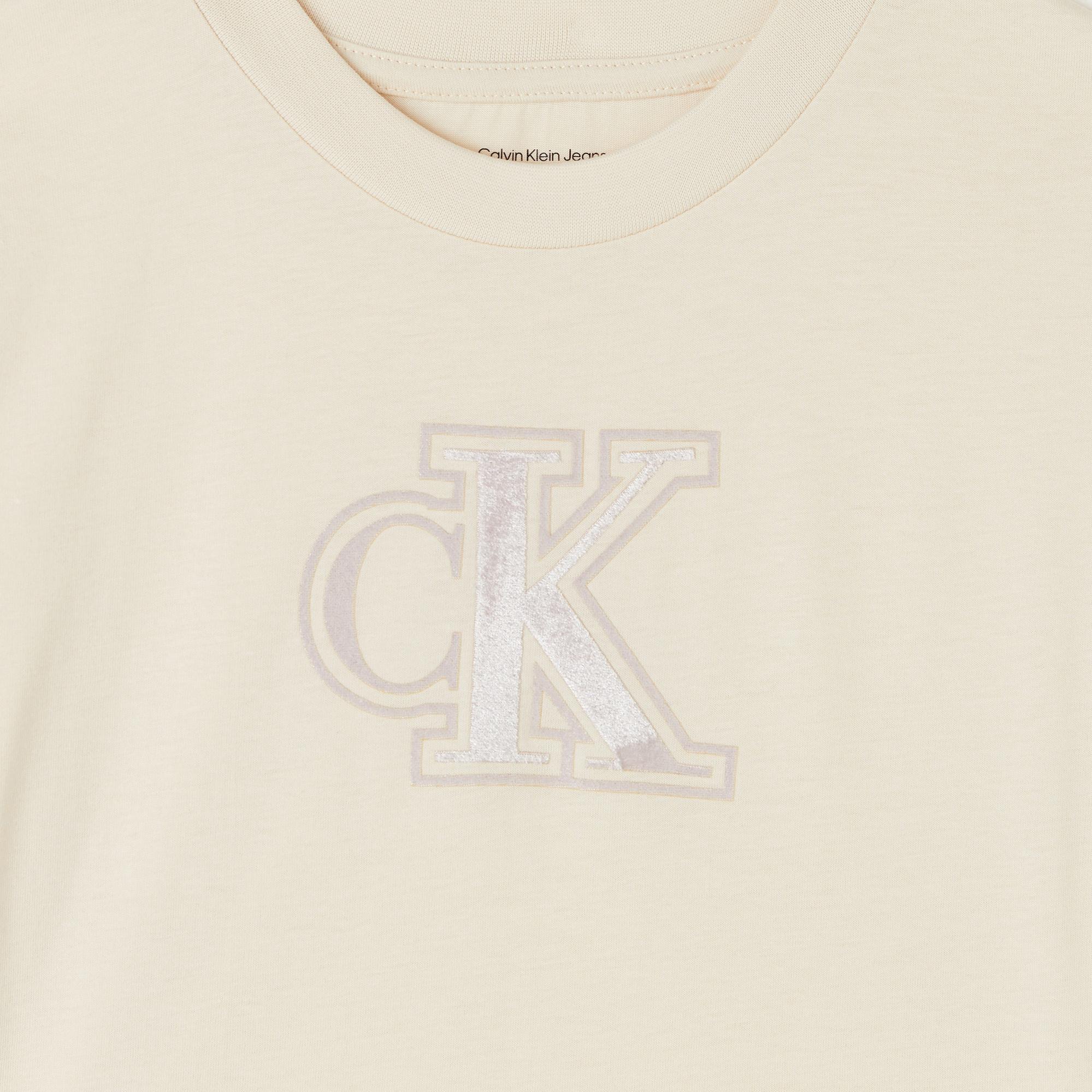 Calvin Klein Velvet Monogram Boxy Çocuk Gri T-Shirt