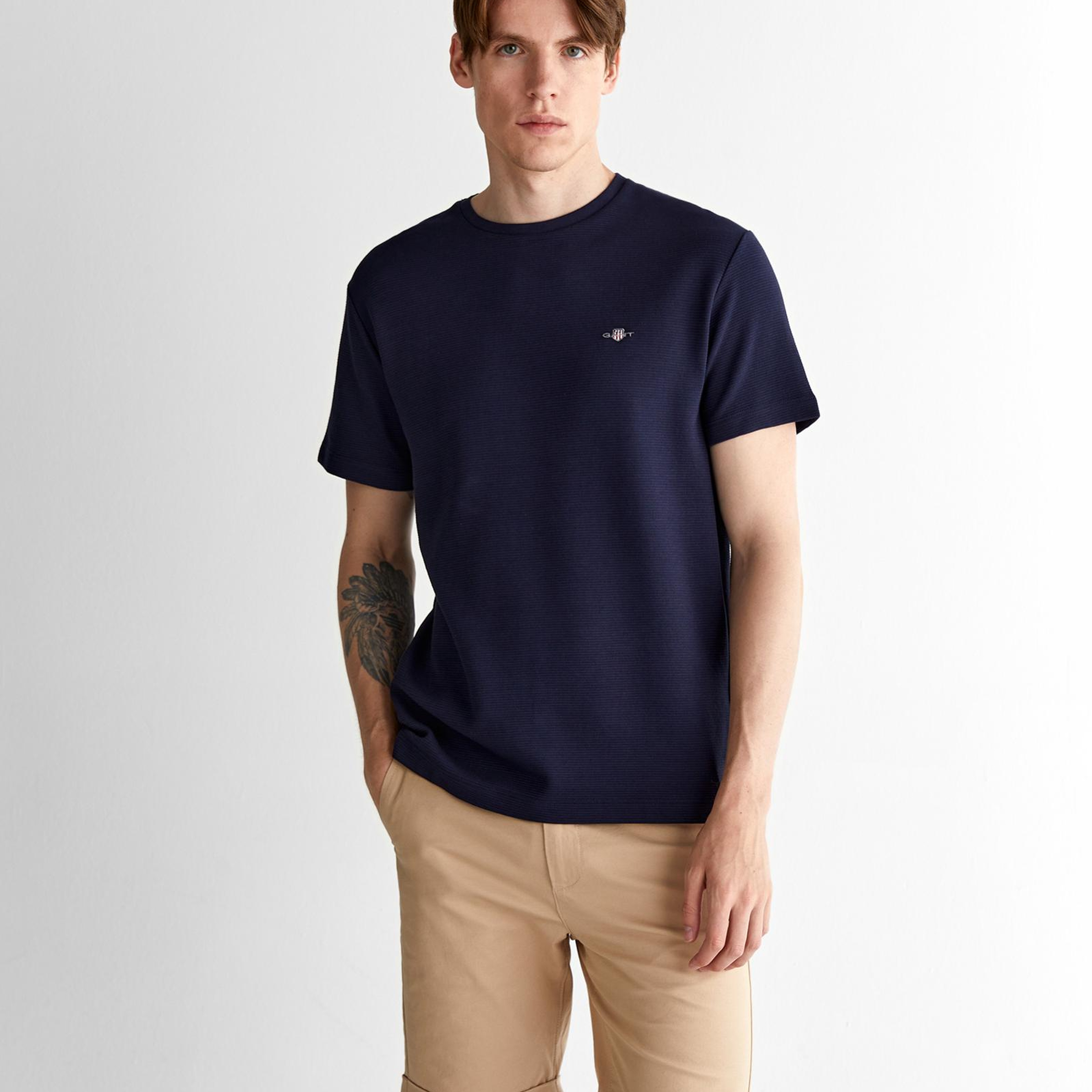 GANT Erkek Lacivert Regular Fit Bisiklet Yaka T-Shirt