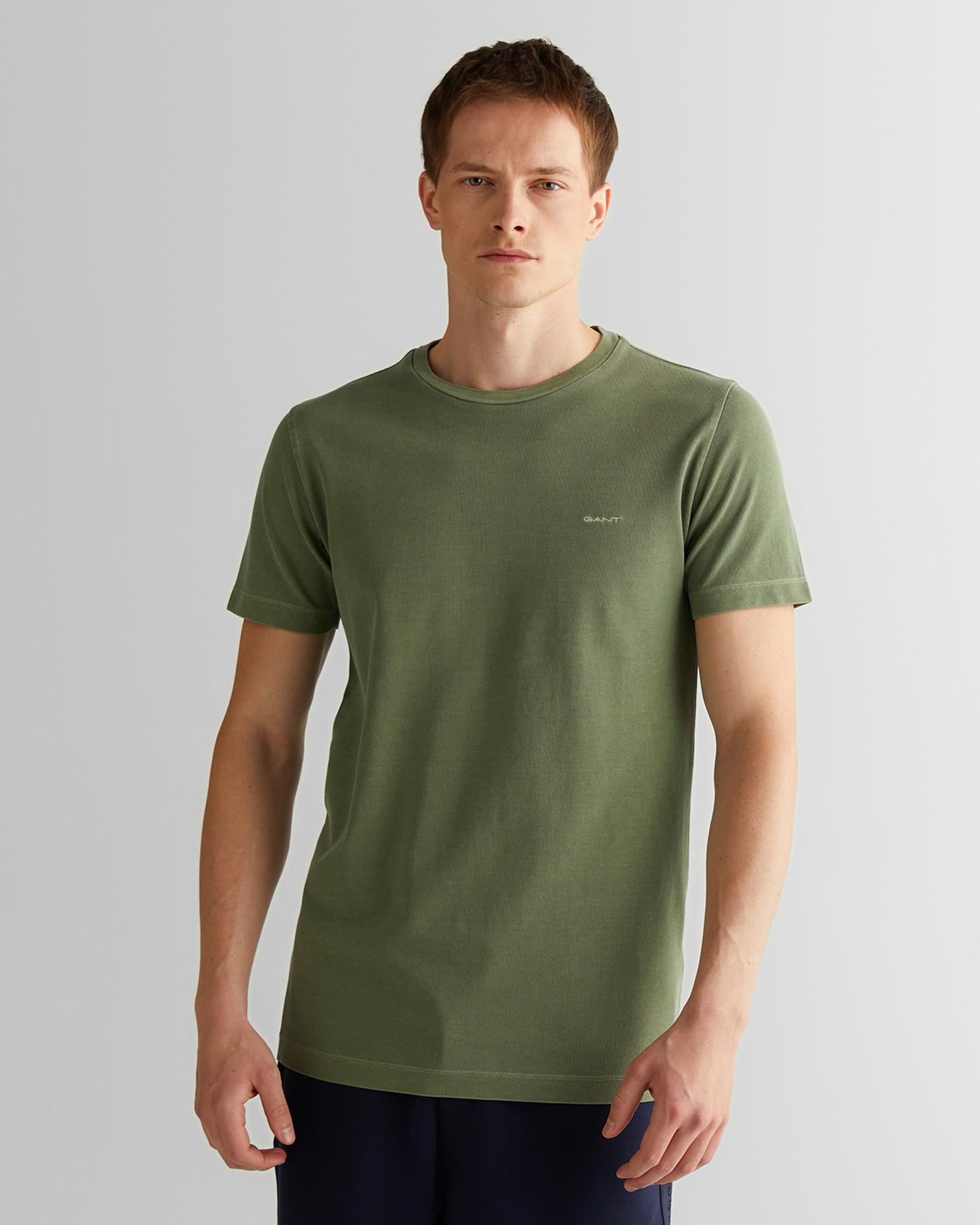 GANT Erkek Yeşil Slim Fit Bisiklet Yaka T-Shirt