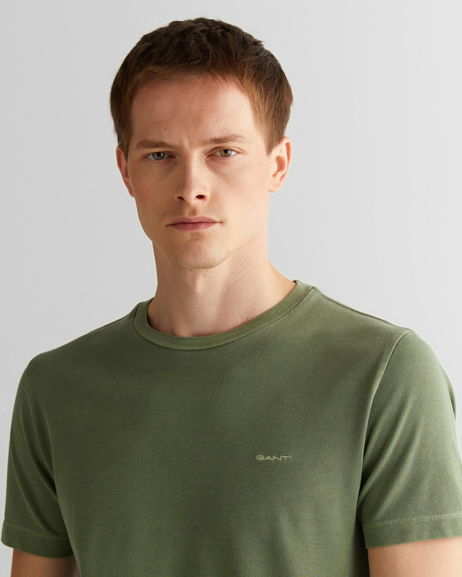 GANT Erkek Yeşil Slim Fit Bisiklet Yaka T-Shirt