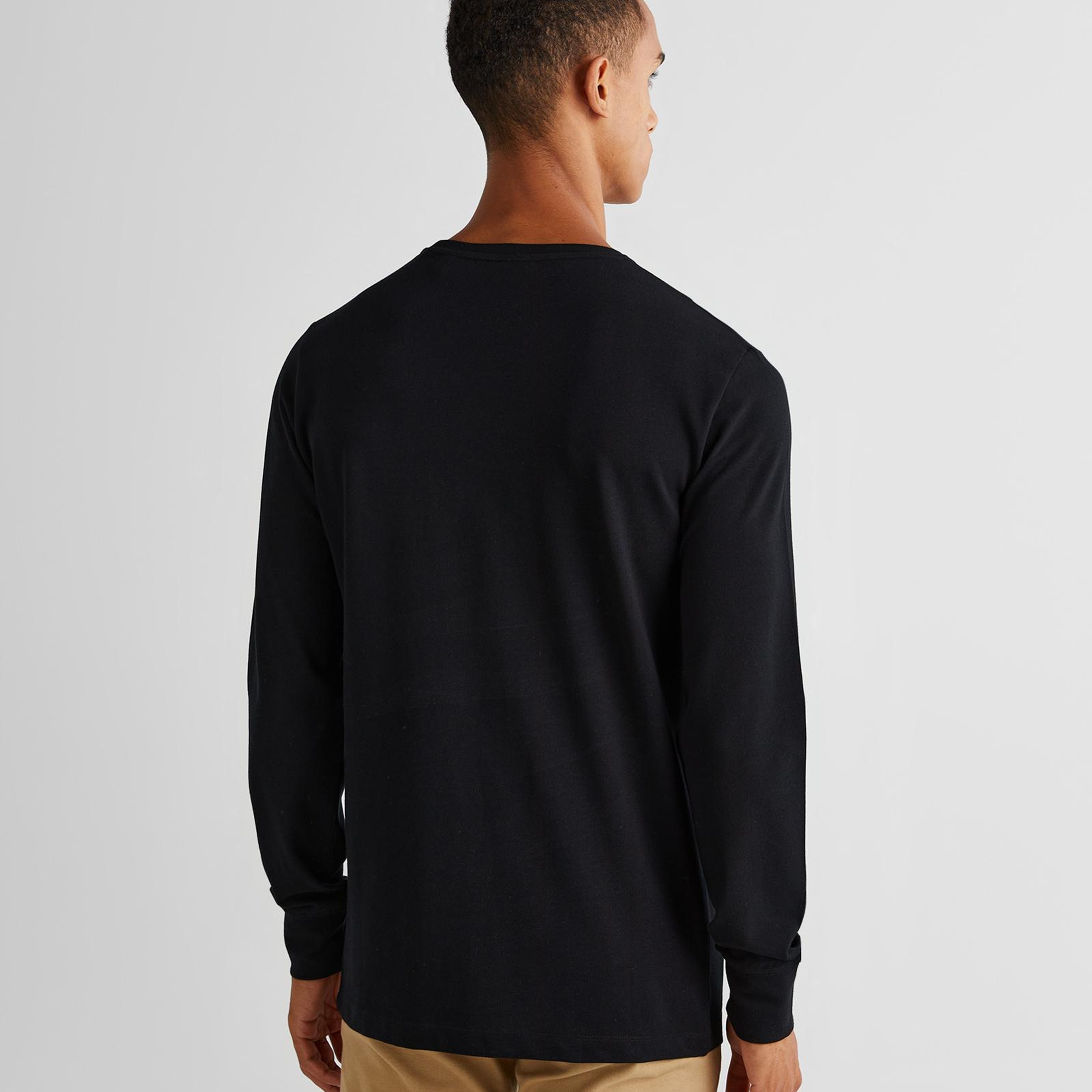 GANT Erkek Siyah Slim Fit Bisiklet Yaka Uzun Kollu T-Shirt