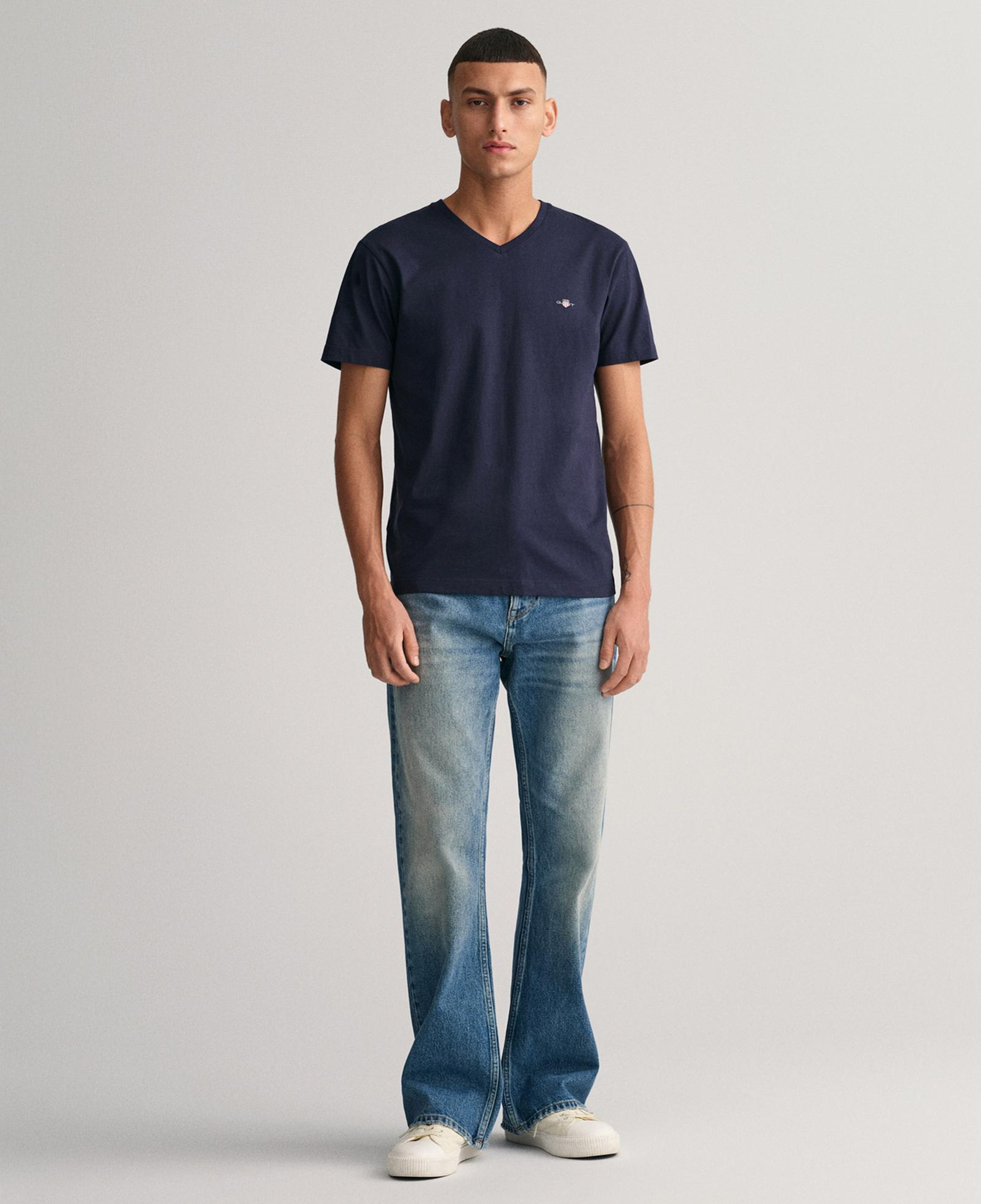 GANT Erkek Lacivert Slim Fit V Yaka T-Shirt
