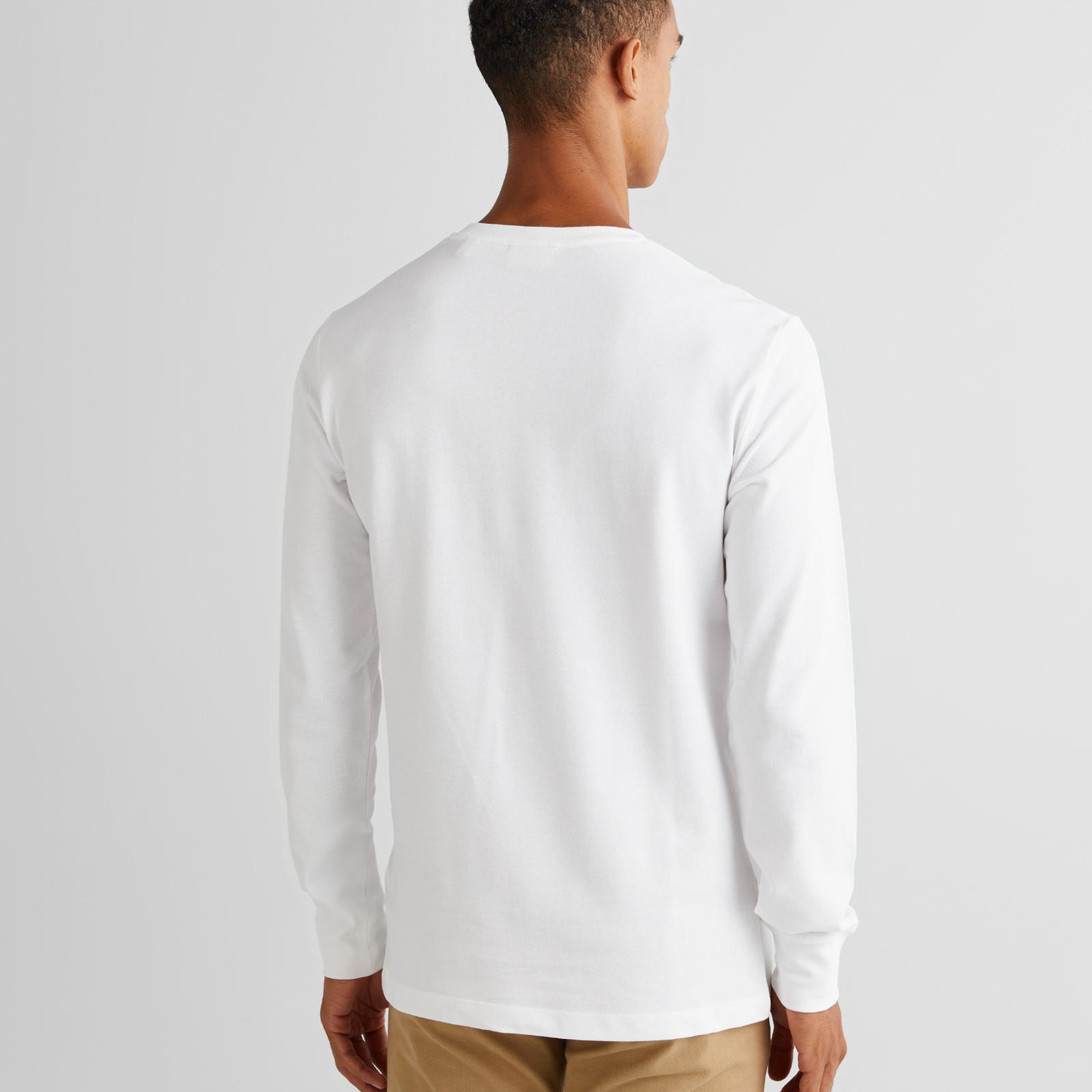 GANT Erkek Beyaz Slim Fit Bisiklet Yaka Uzun Kollu T-Shirt