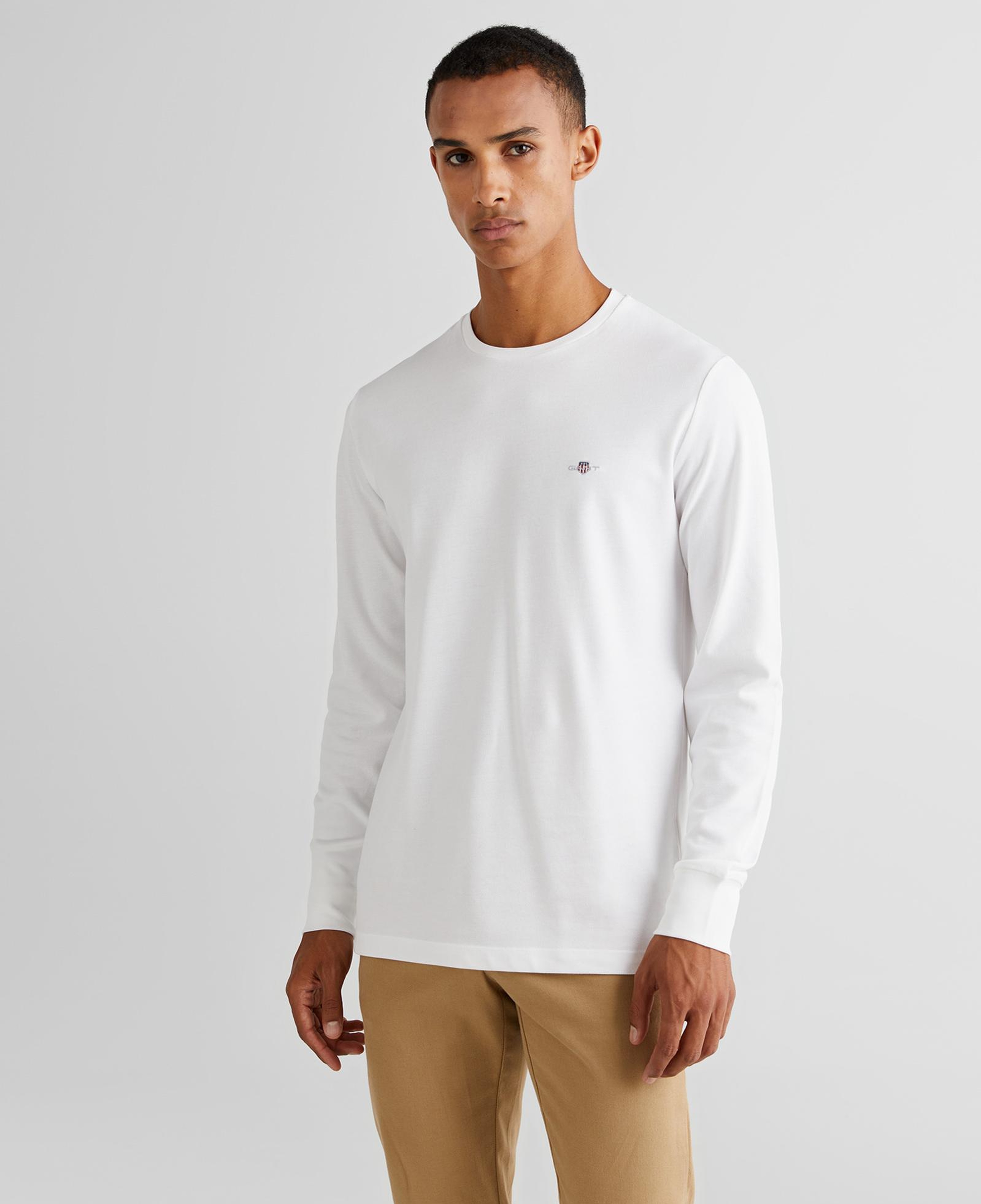 GANT Erkek Beyaz Slim Fit Bisiklet Yaka Uzun Kollu T-Shirt