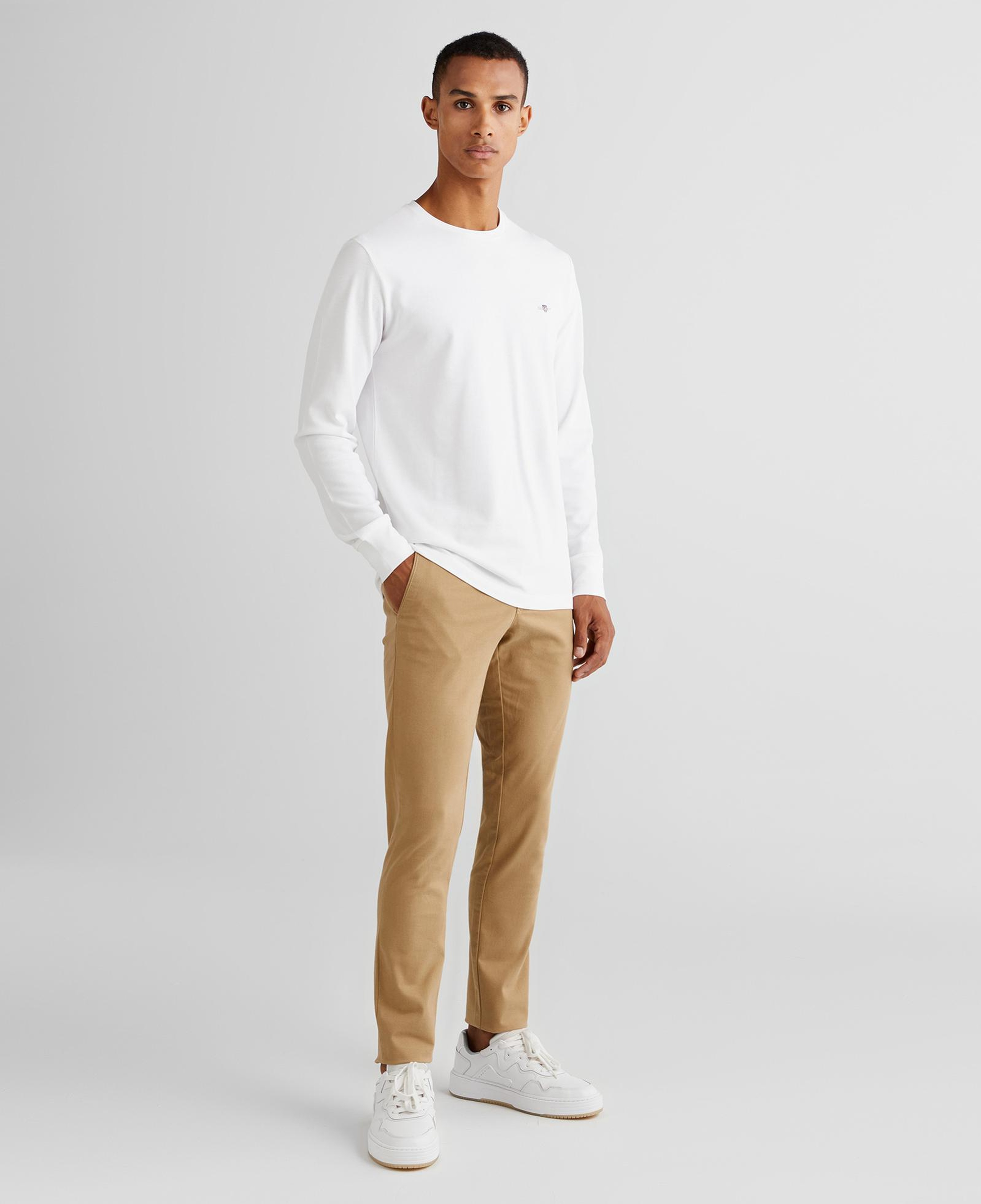 GANT Erkek Beyaz Slim Fit Bisiklet Yaka Uzun Kollu T-Shirt