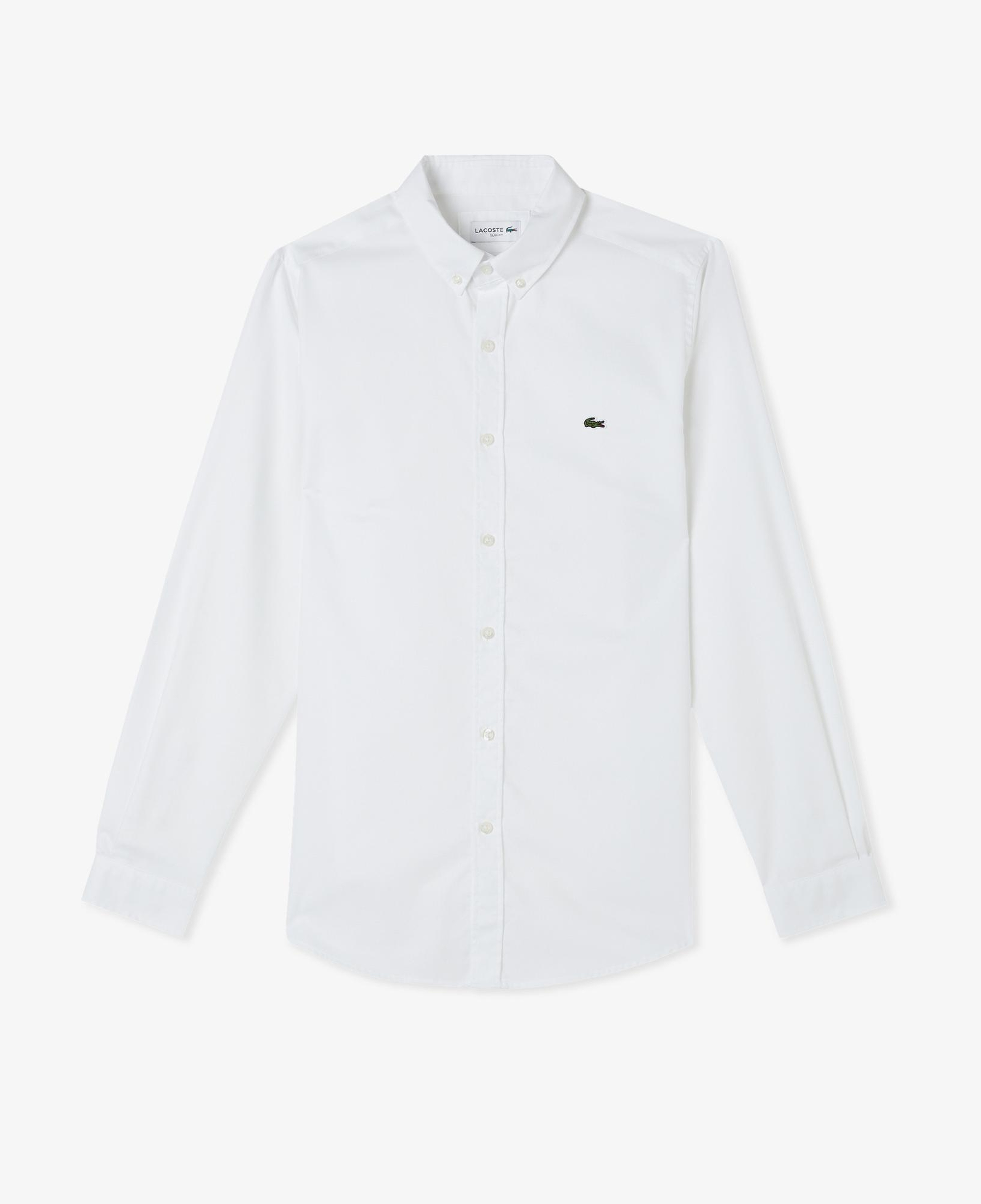 Erkek Slim Fit Düğmeli Yaka Beyaz Gömlek